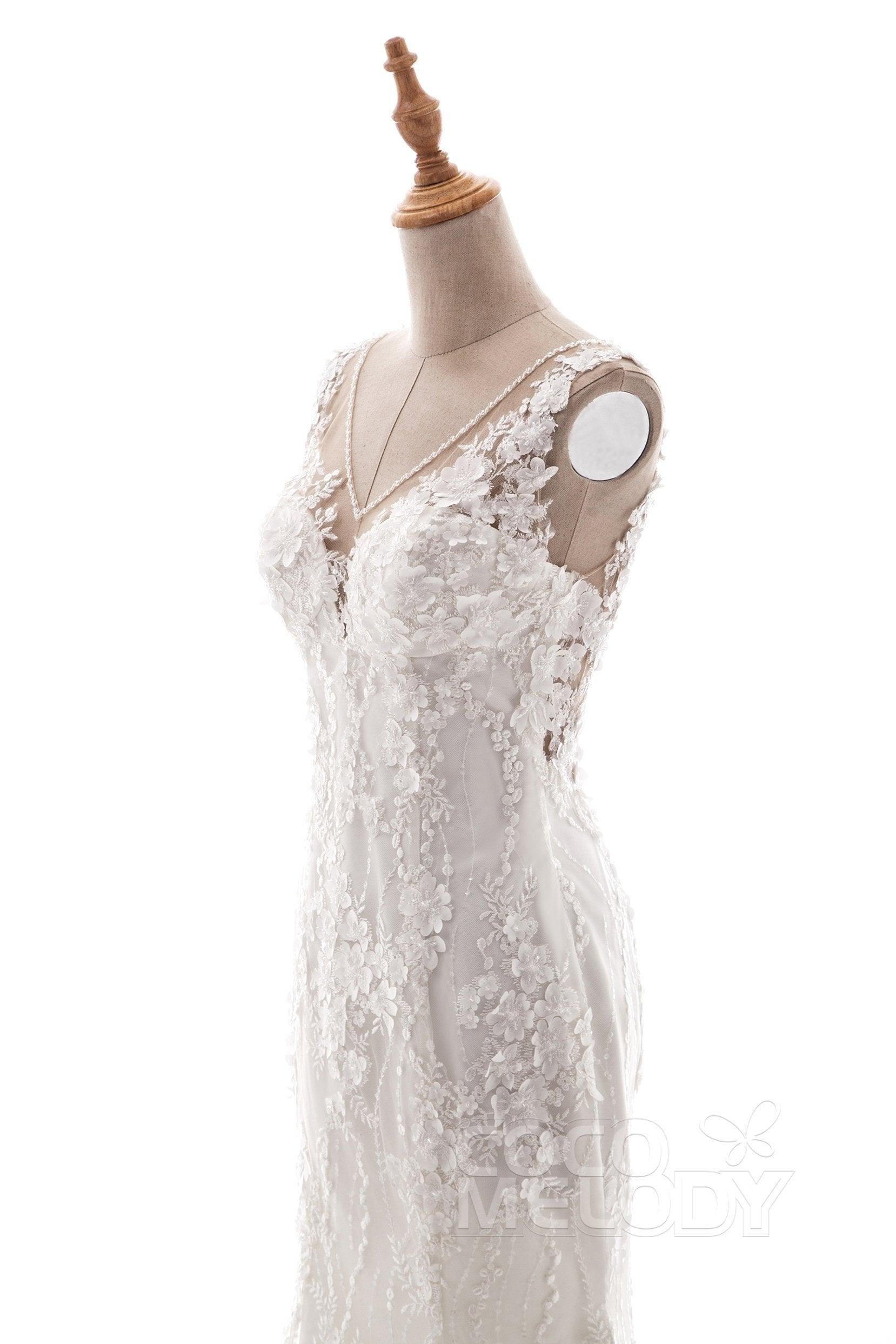 Trumpet-Mermaid Court Train Tulle Lace Wedding Dress LD5058 - COCOMELODY