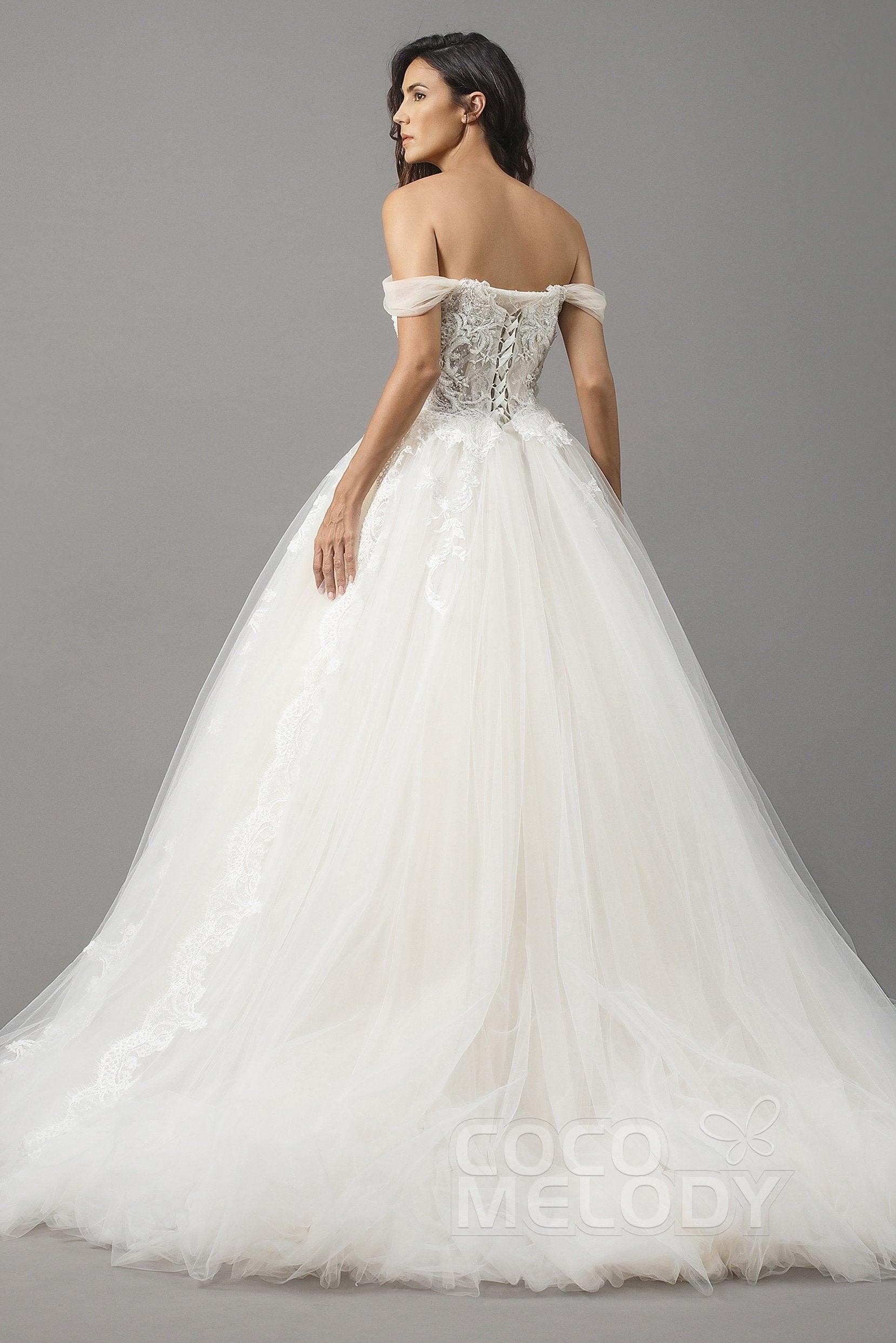 Princess Court Train Satin and Tulle Wedding Dress LD5066 - COCOMELODY