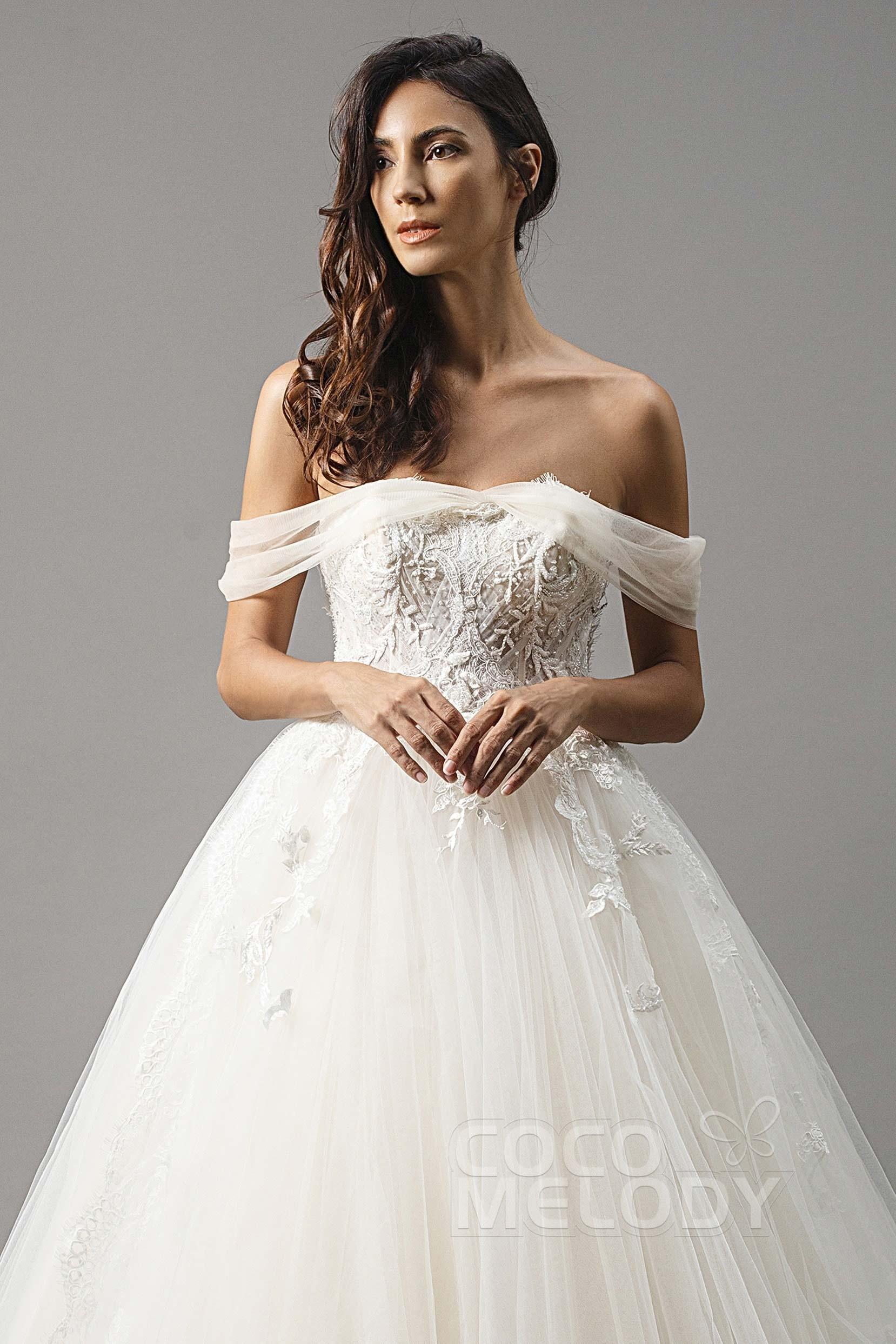 Princess Court Train Satin and Tulle Wedding Dress LD5066 - COCOMELODY