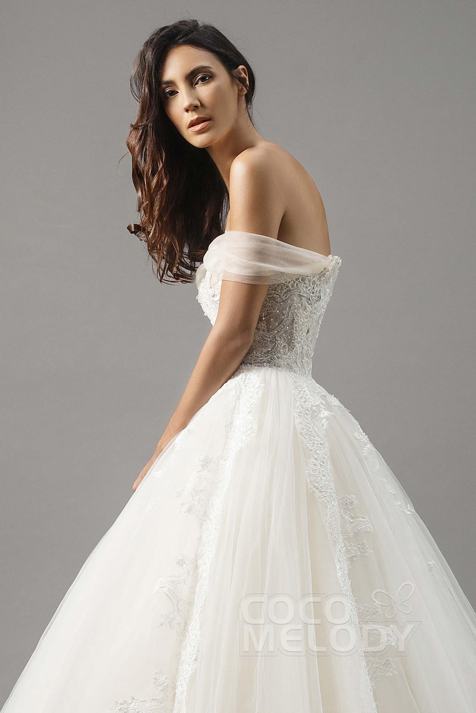 Princess Court Train Satin and Tulle Wedding Dress LD5066 - COCOMELODY