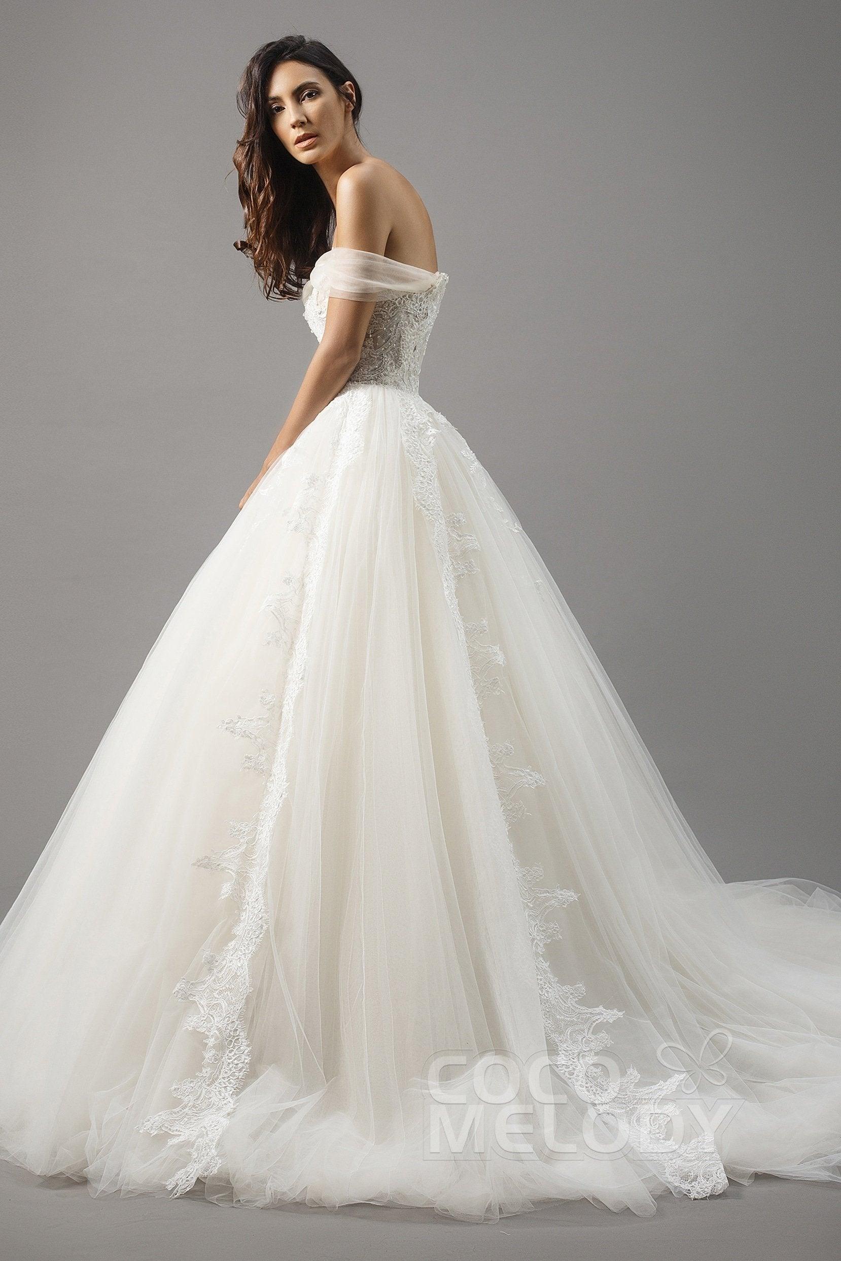Princess Court Train Satin and Tulle Wedding Dress LD5066 - COCOMELODY