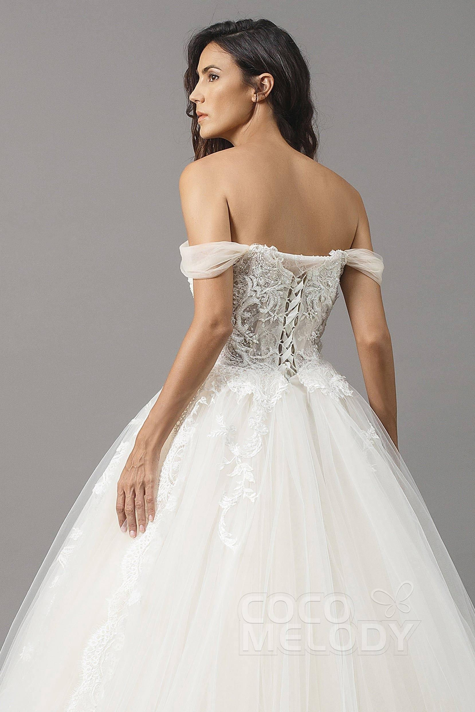 Princess Court Train Satin and Tulle Wedding Dress LD5066 - COCOMELODY