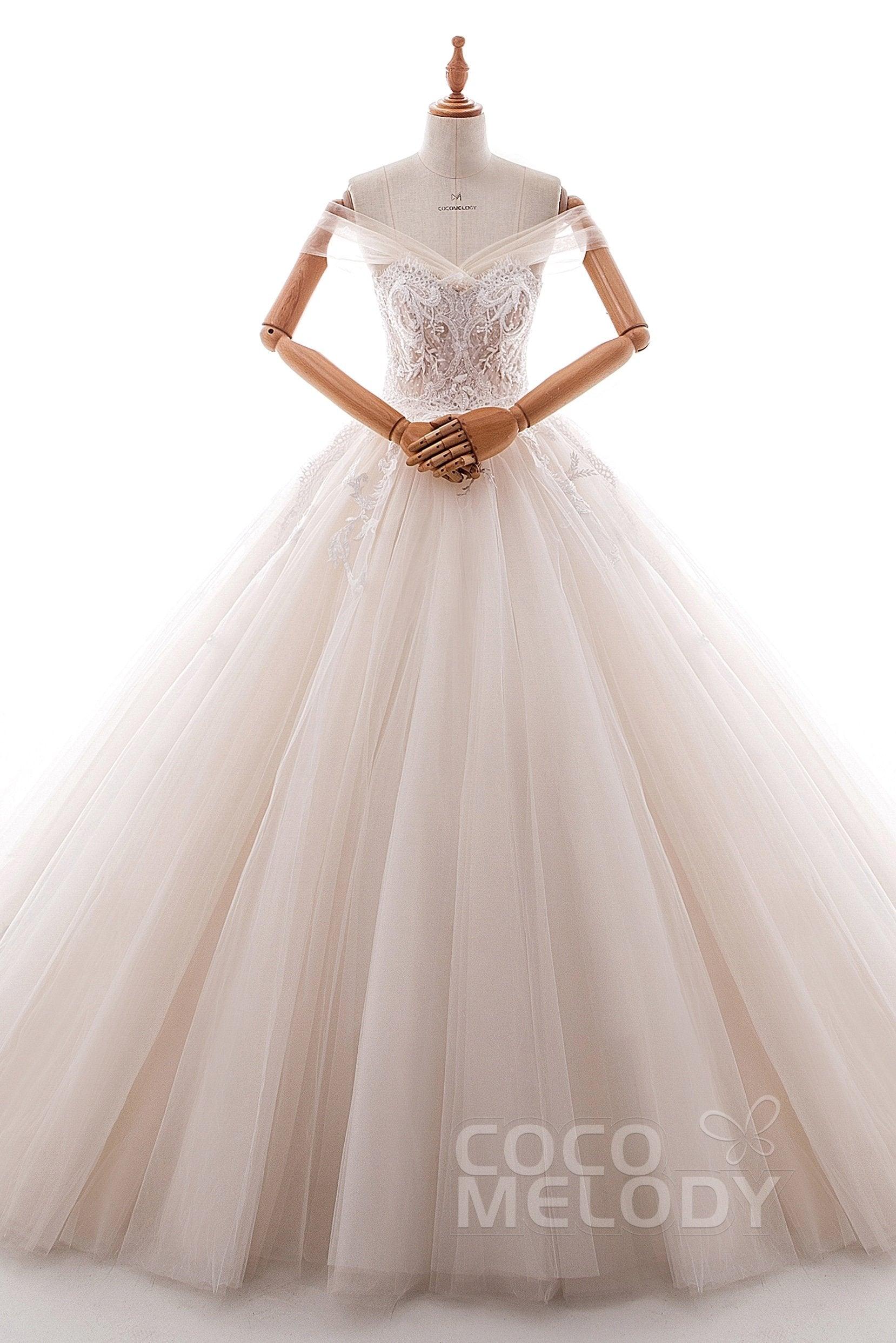 Princess Court Train Satin and Tulle Wedding Dress LD5066 - COCOMELODY