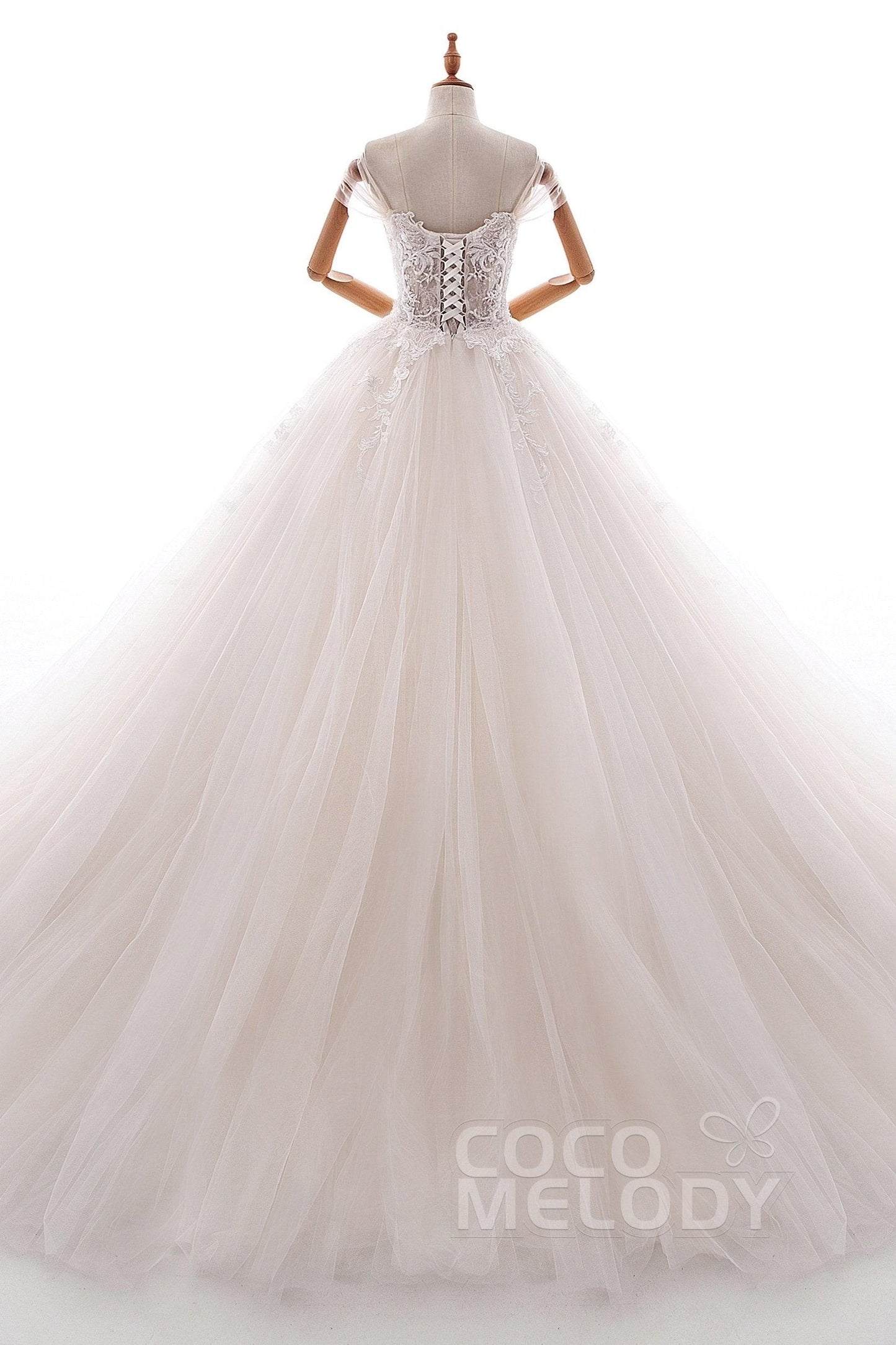 Princess Court Train Satin and Tulle Wedding Dress LD5066 - COCOMELODY