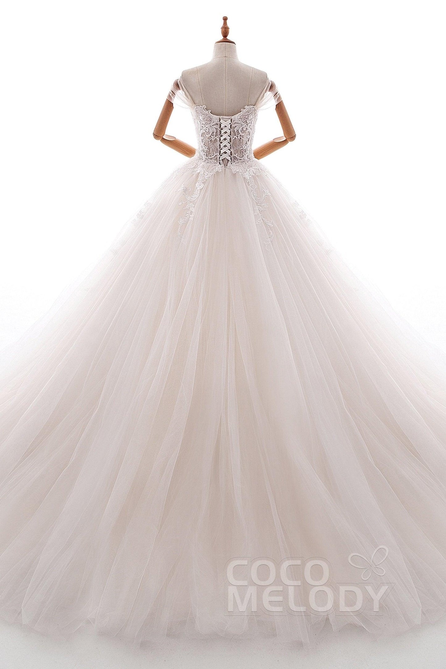 Princess Court Train Satin and Tulle Wedding Dress LD5066