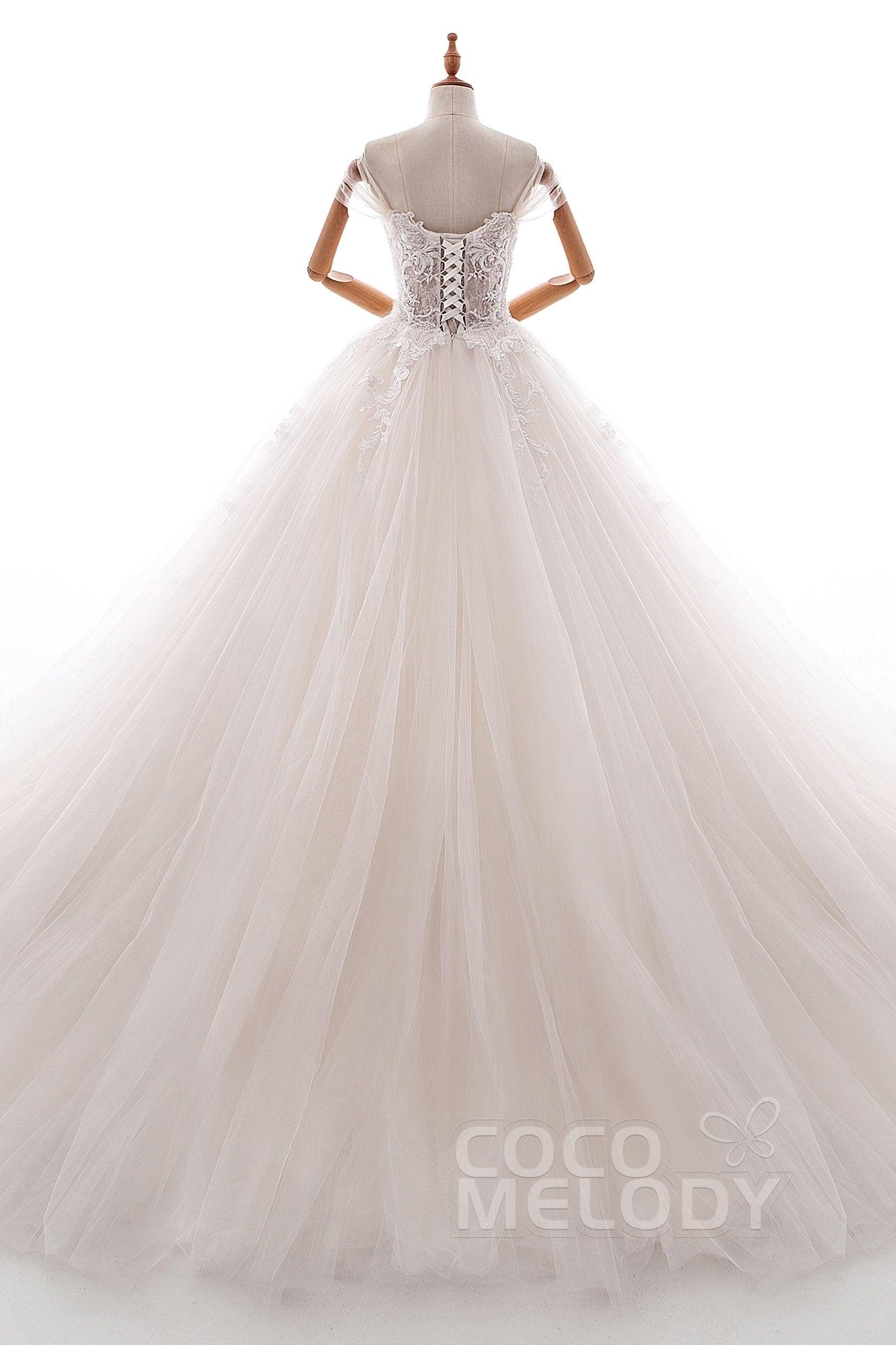 Princess Court Train Satin and Tulle Wedding Dress LD5066 - COCOMELODY