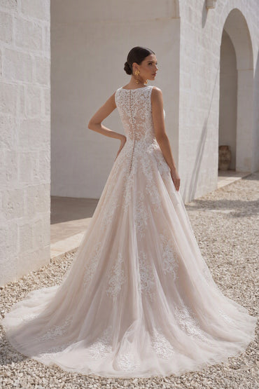 A-Line Court Train Elastic Satin Tulle Wedding Dress LD5565