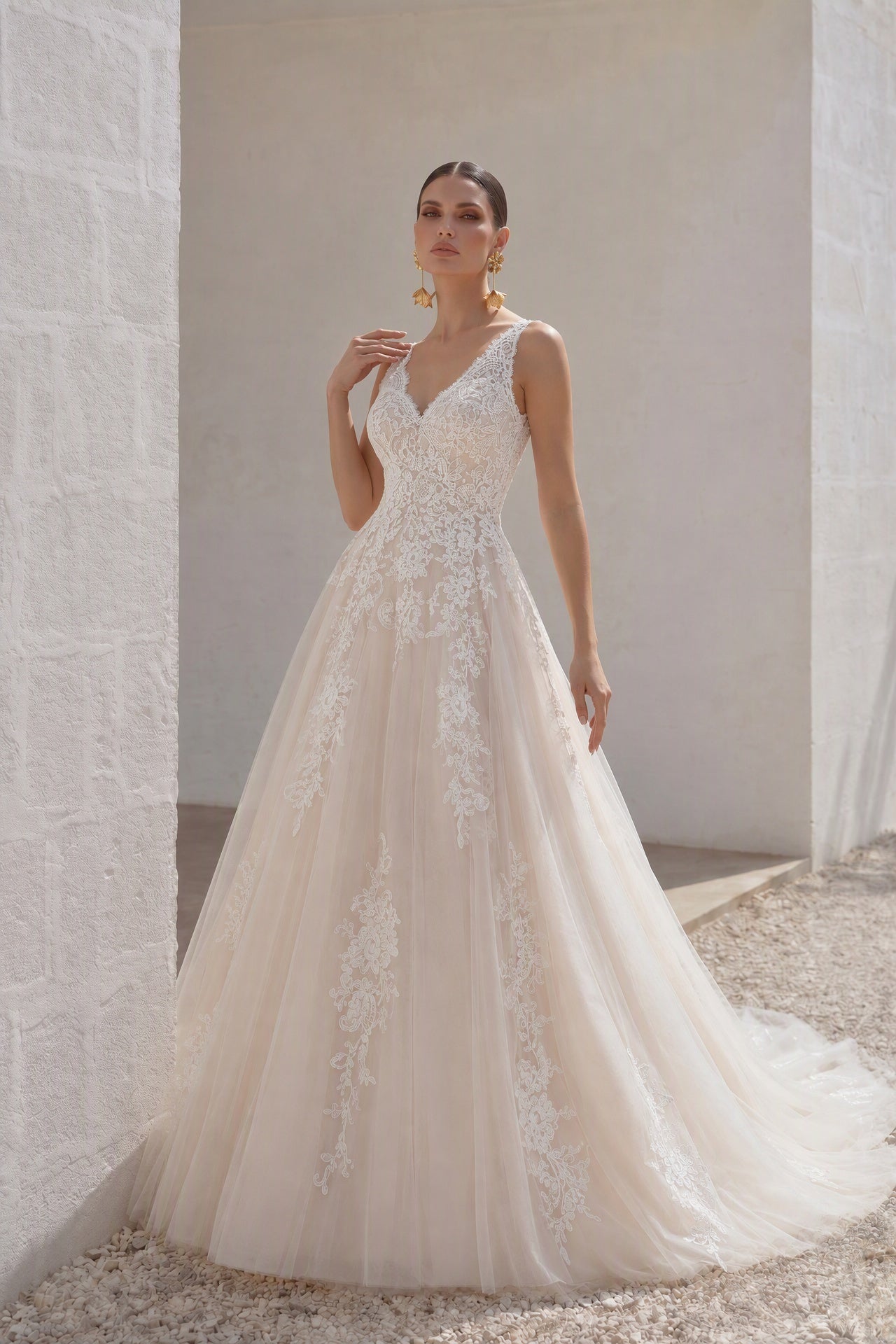 A-Line Court Train Elastic Satin Tulle Wedding Dress LD5565