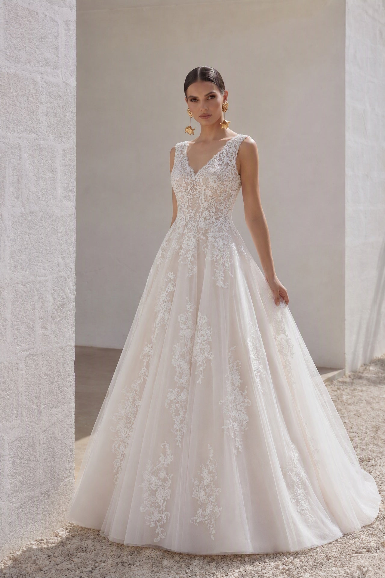 A-Line Court Train Elastic Satin Tulle Wedding Dress LD5565