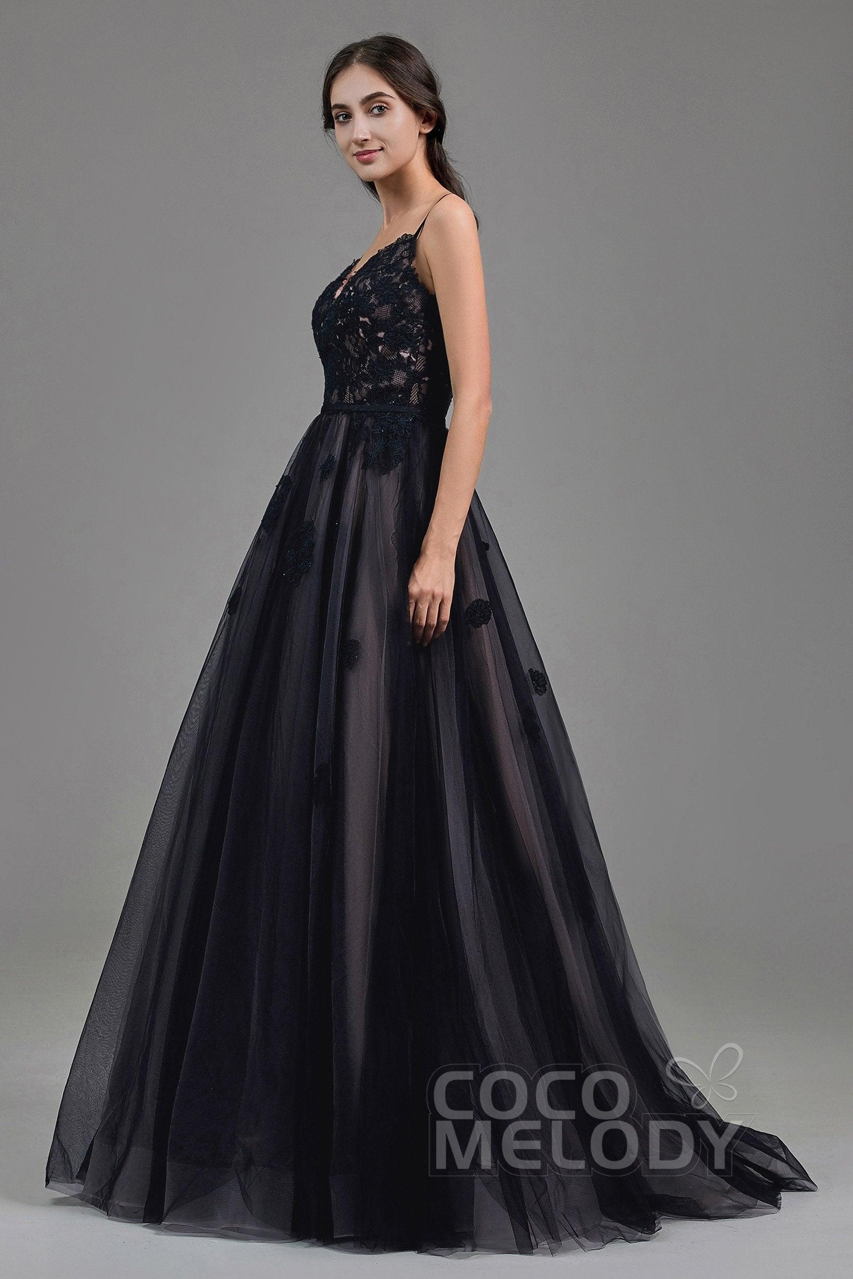 A-Line Sweep Train Tulle Lace Gothic Wedding Dress LD5821 - COCOMELODY