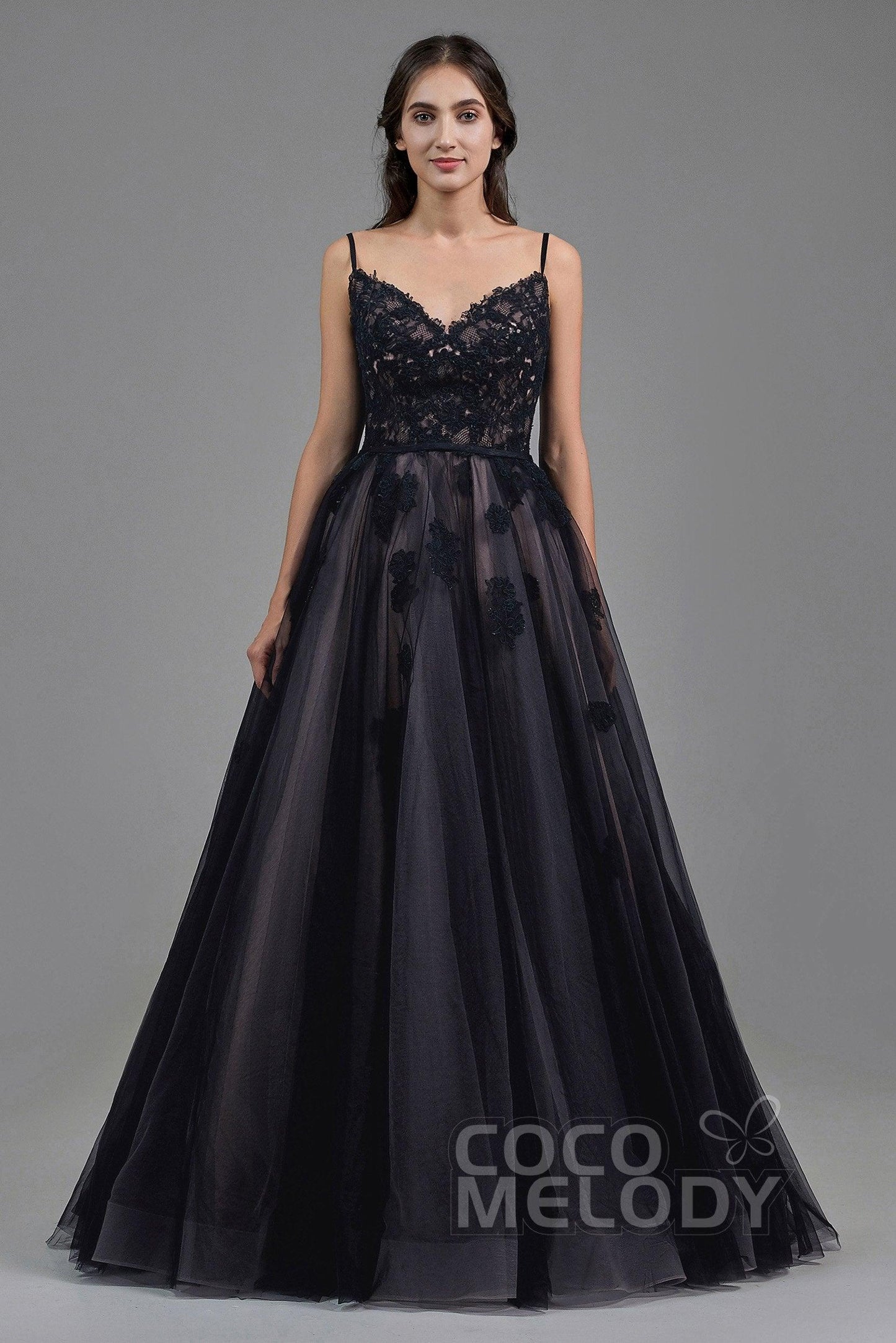 A-Line Sweep Train Tulle Lace Gothic Wedding Dress LD5821 - COCOMELODY