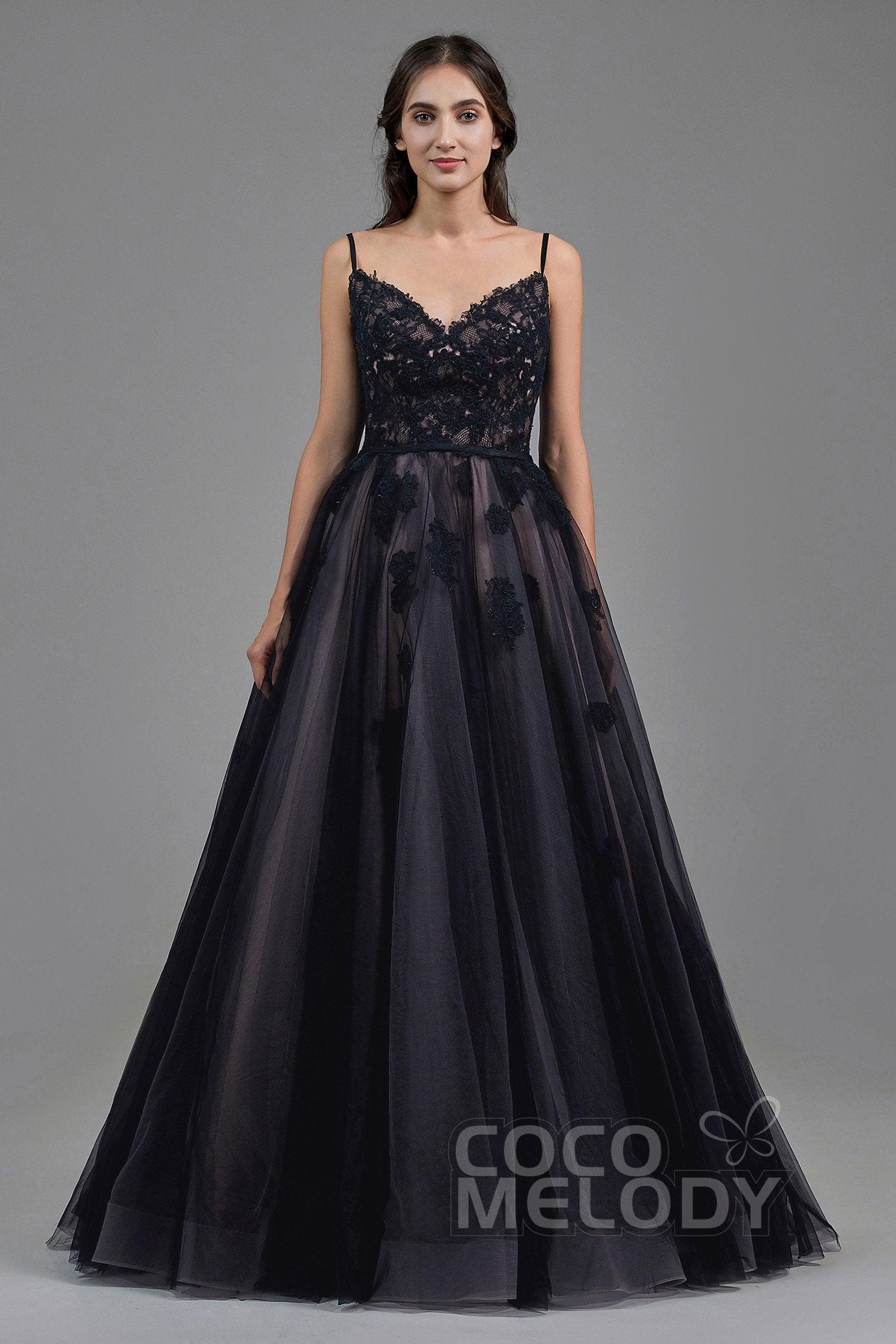 A-Line Sweep Train Tulle Lace Gothic Wedding Dress LD5821 - COCOMELODY