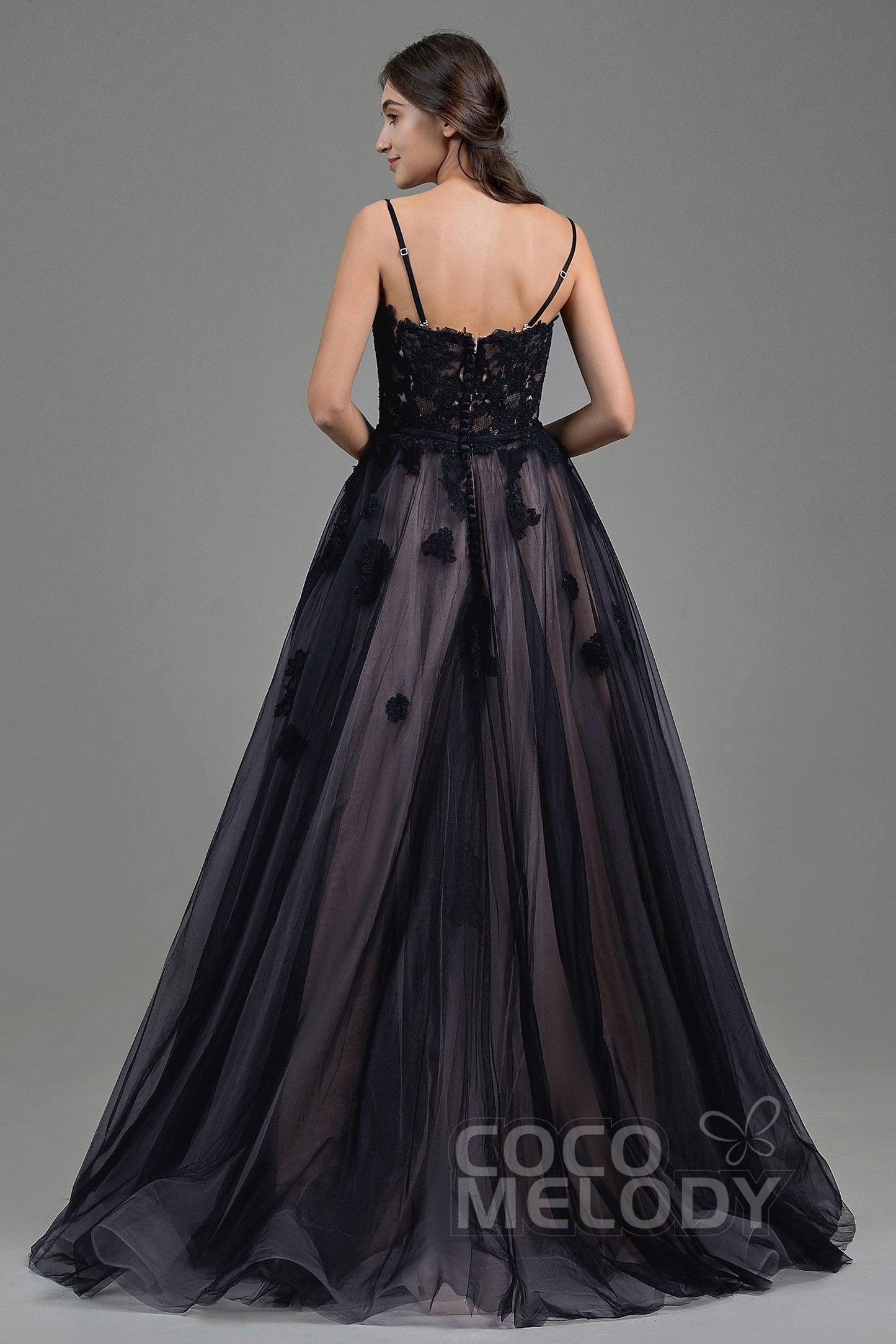 A-Line Sweep Train Tulle Lace Gothic Wedding Dress LD5821 - COCOMELODY