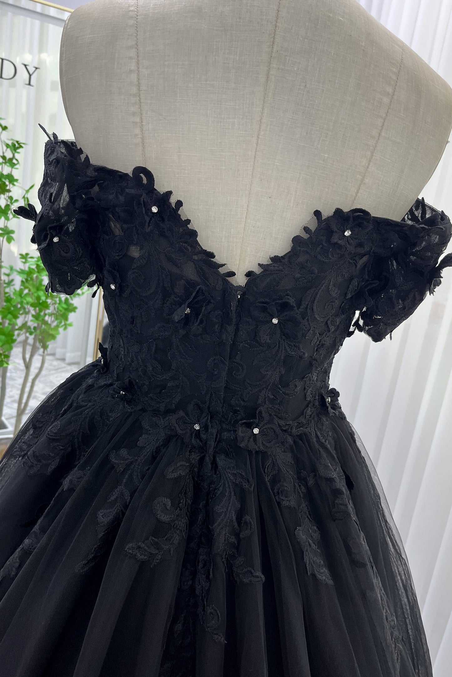 A-Line Sweep-Brush Train Tulle Gothic Wedding Dress LD5830