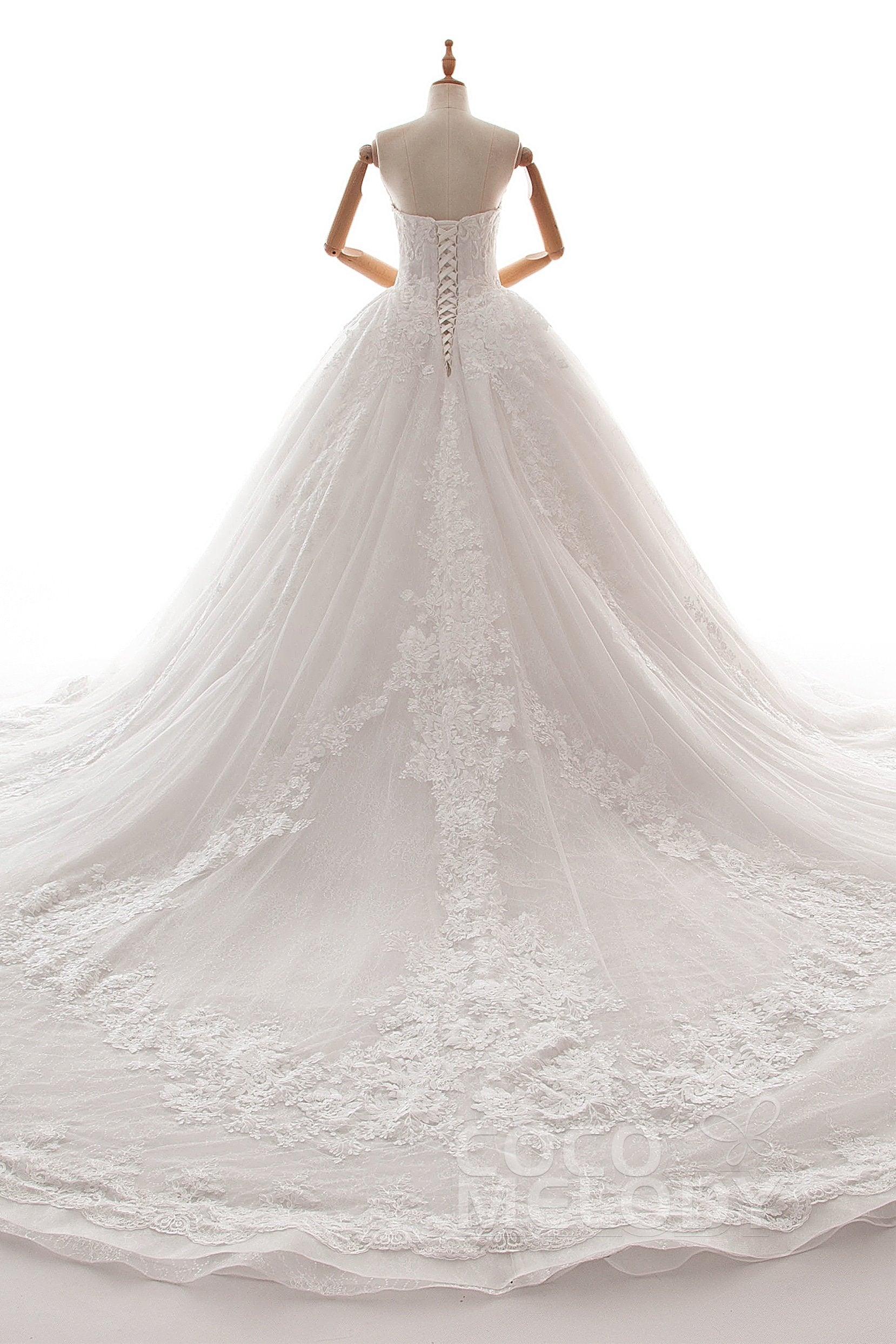 Ball Gown Cathedral Train Tulle Lace Wedding Dress LD5787 - COCOMELODY