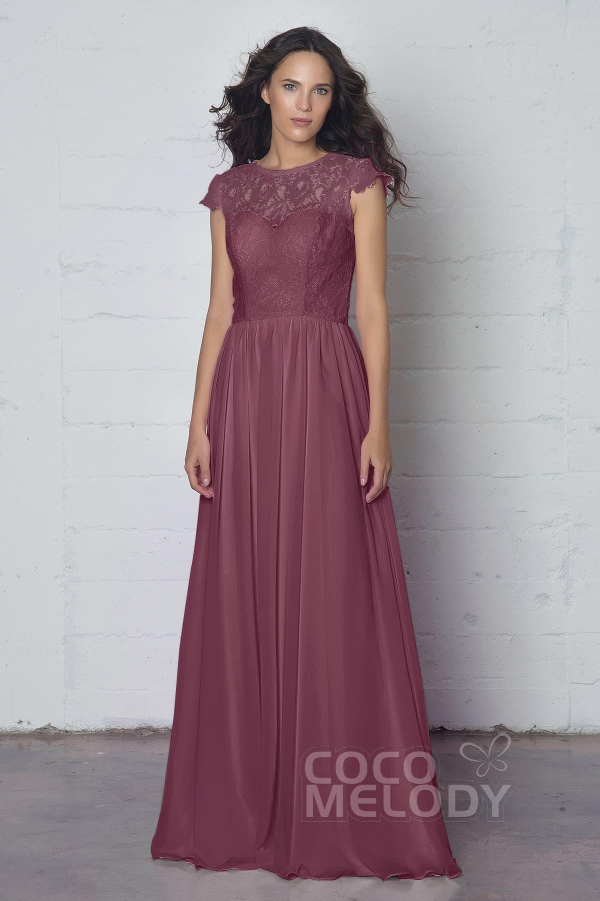 Sheath-Column Floor Length Lace and Chiffon Dress LOZF1503E - COCOMELODY