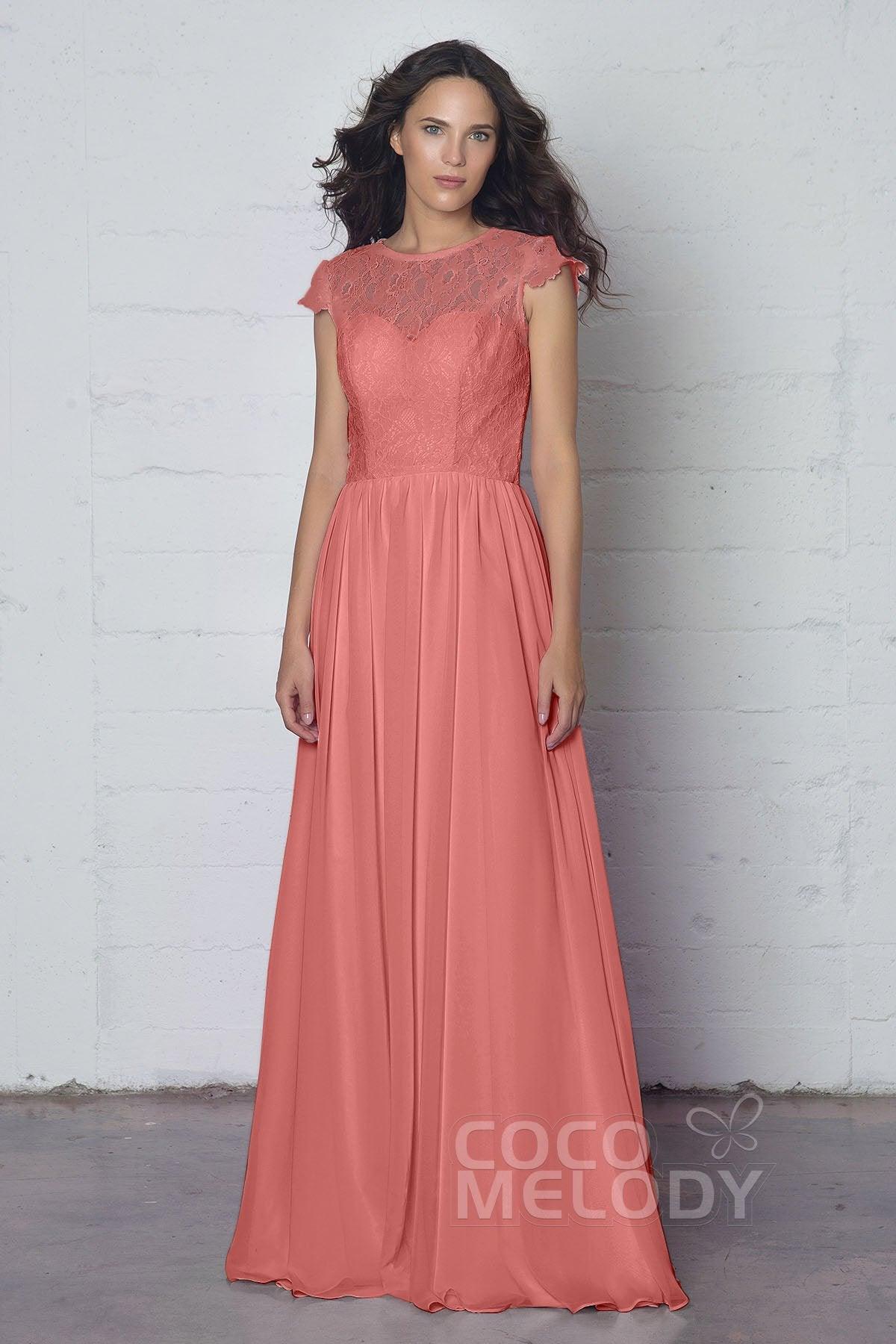 Sheath-Column Floor Length Lace and Chiffon Dress LOZF1503E - COCOMELODY