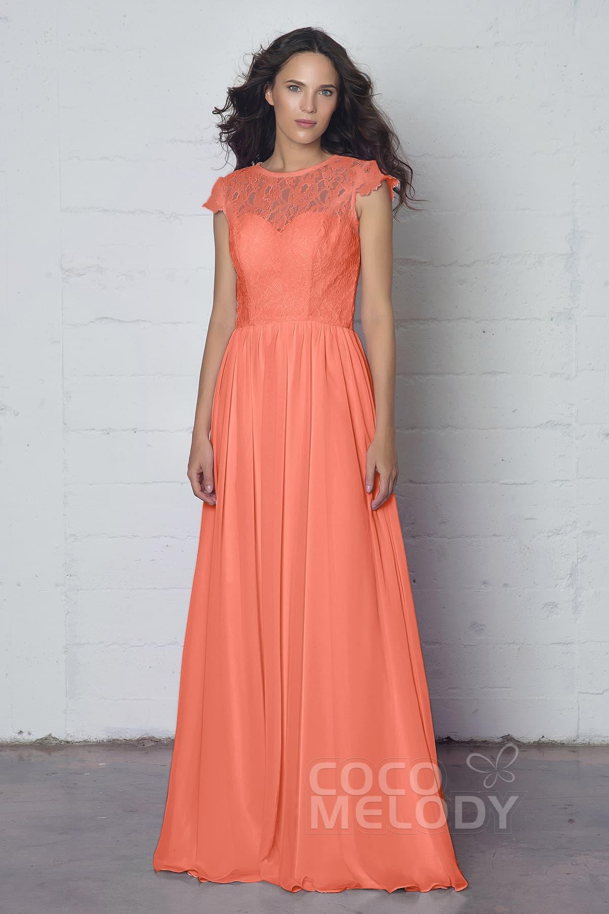Sheath-Column Floor Length Lace and Chiffon Dress LOZF1503E - COCOMELODY