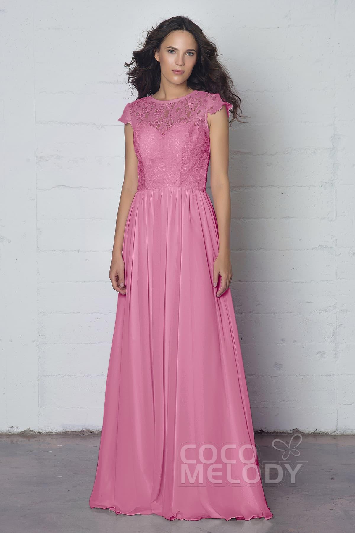 Sheath-Column Floor Length Lace and Chiffon Dress LOZF1503E - COCOMELODY