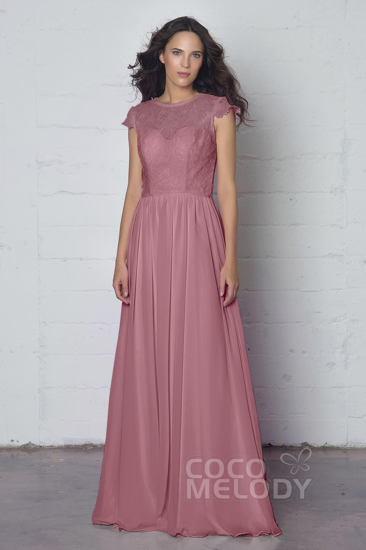Sheath-Column Floor Length Lace and Chiffon Dress LOZF1503E - COCOMELODY