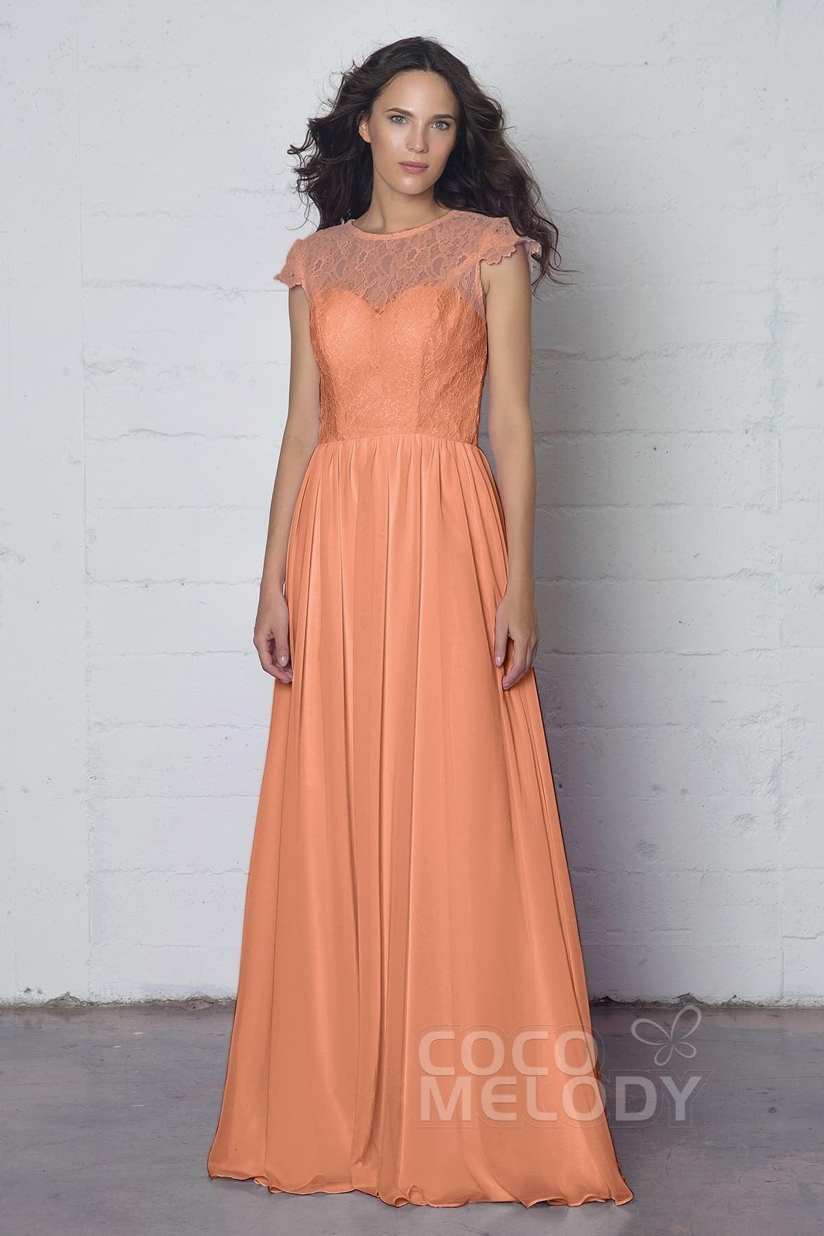 Sheath-Column Floor Length Lace and Chiffon Dress LOZF1503E - COCOMELODY