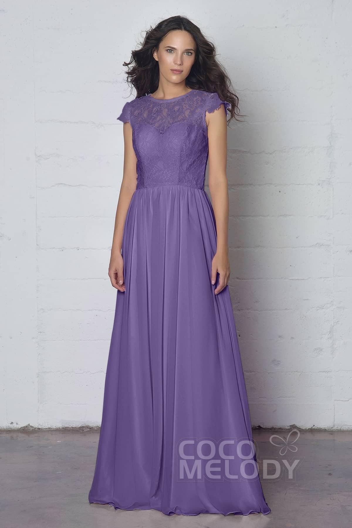 Sheath-Column Floor Length Lace and Chiffon Dress LOZF1503E - COCOMELODY