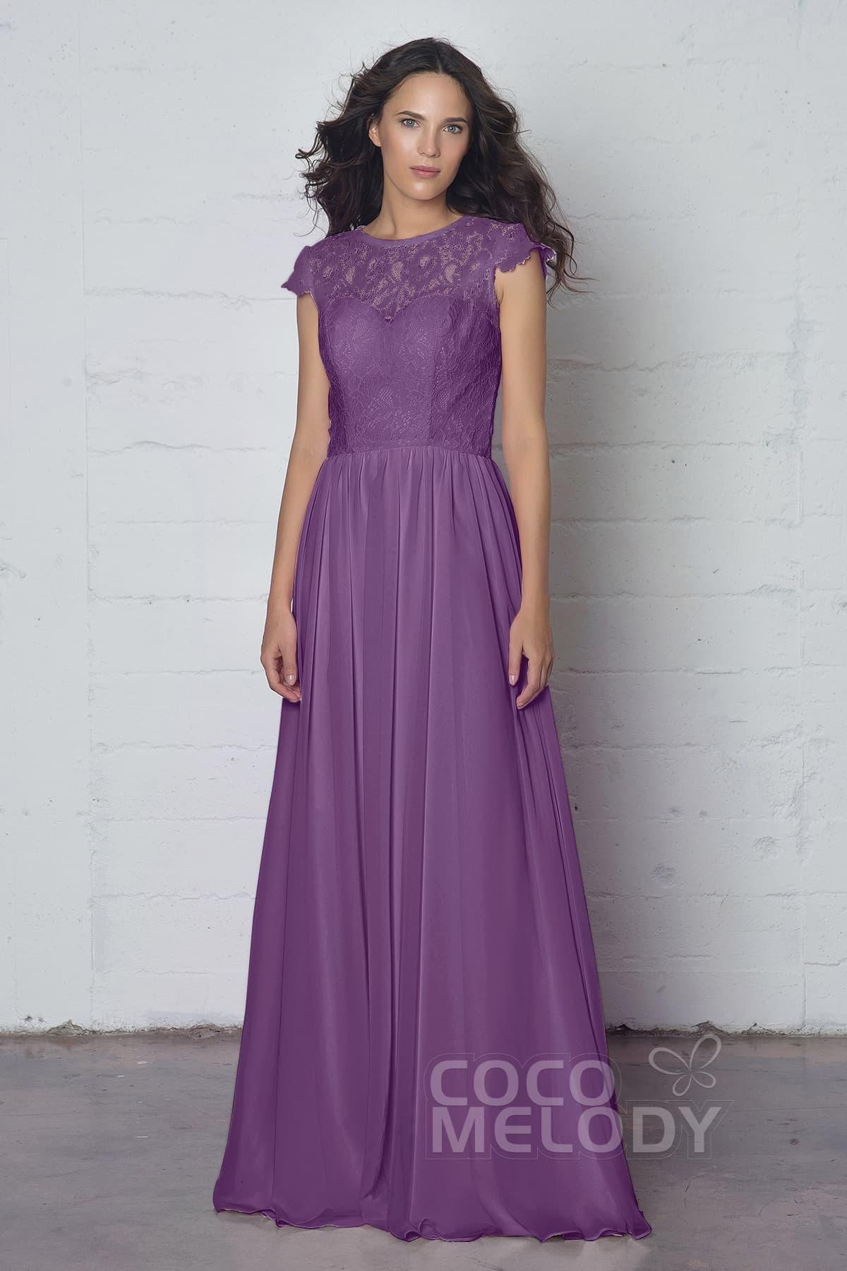Sheath-Column Floor Length Lace and Chiffon Dress LOZF1503E - COCOMELODY