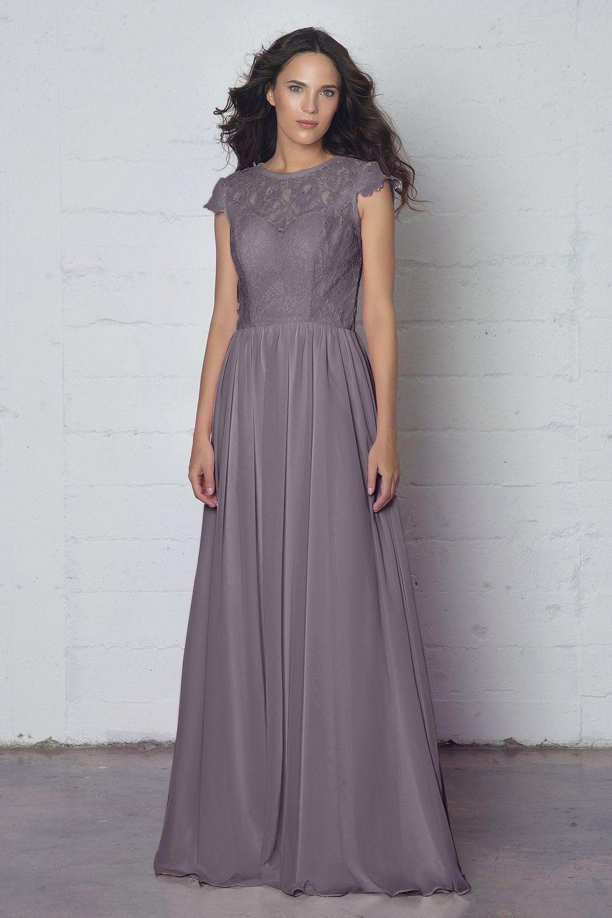 Sheath-Column Floor Length Lace and Chiffon Dress LOZF1503E - COCOMELODY