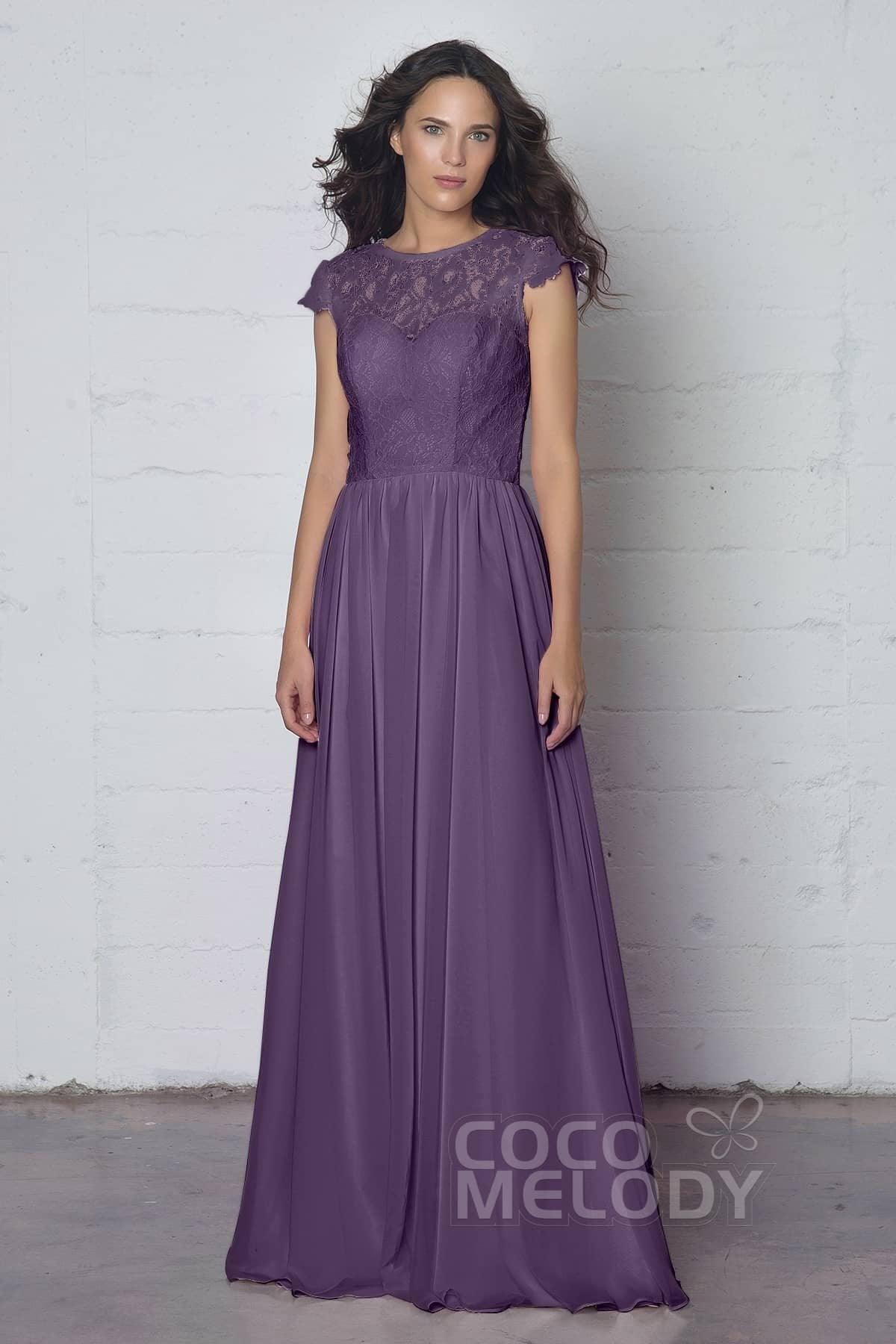 Sheath-Column Floor Length Lace and Chiffon Dress LOZF1503E - COCOMELODY