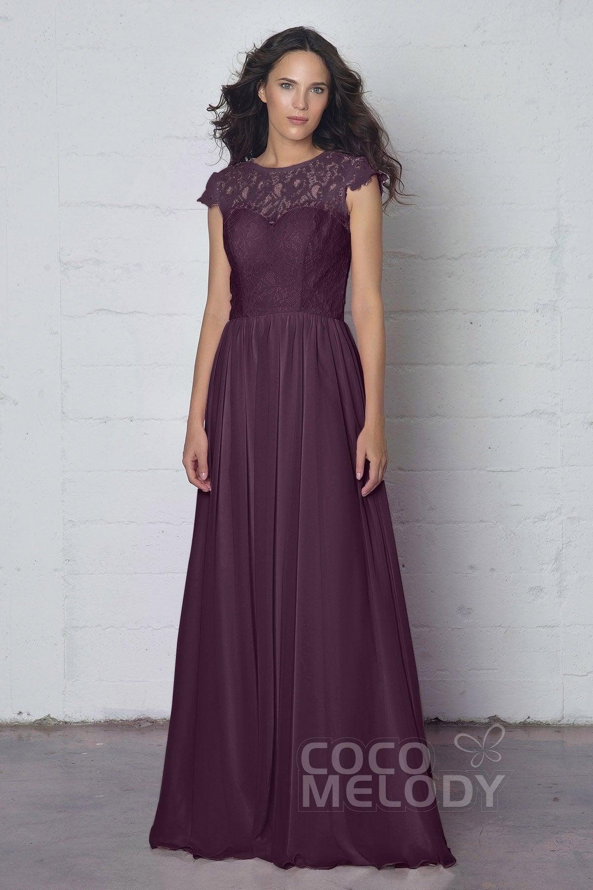 Sheath-Column Floor Length Lace and Chiffon Dress LOZF1503E - COCOMELODY