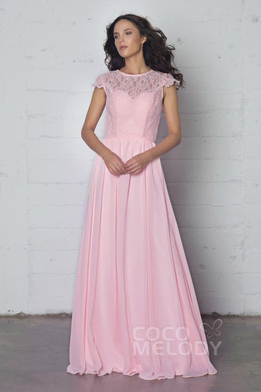 Sheath-Column Floor Length Lace and Chiffon Dress LOZF1503E - COCOMELODY