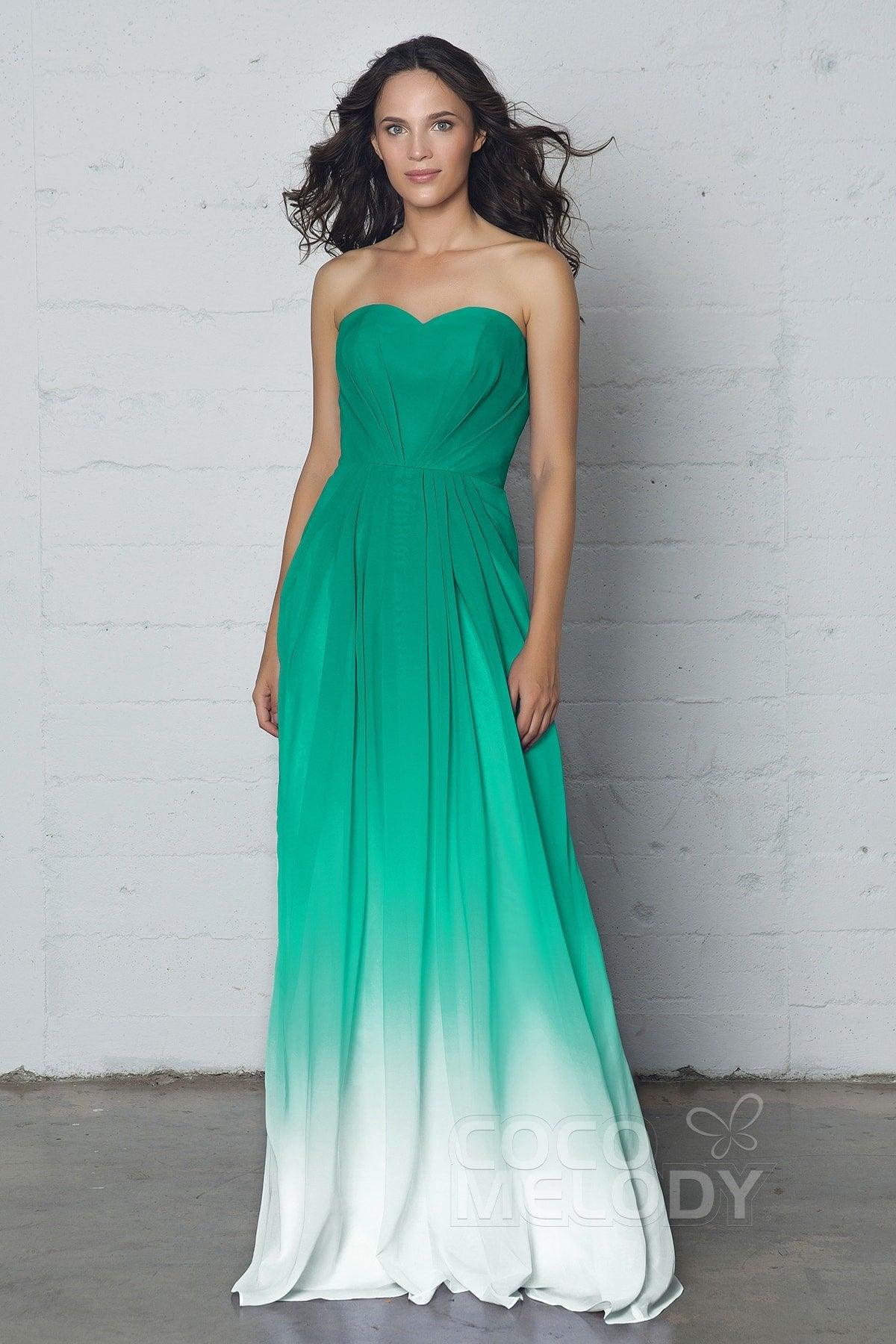 A-Line Floor Length Chiffon Ombre Dress LOZF15045 - COCOMELODY