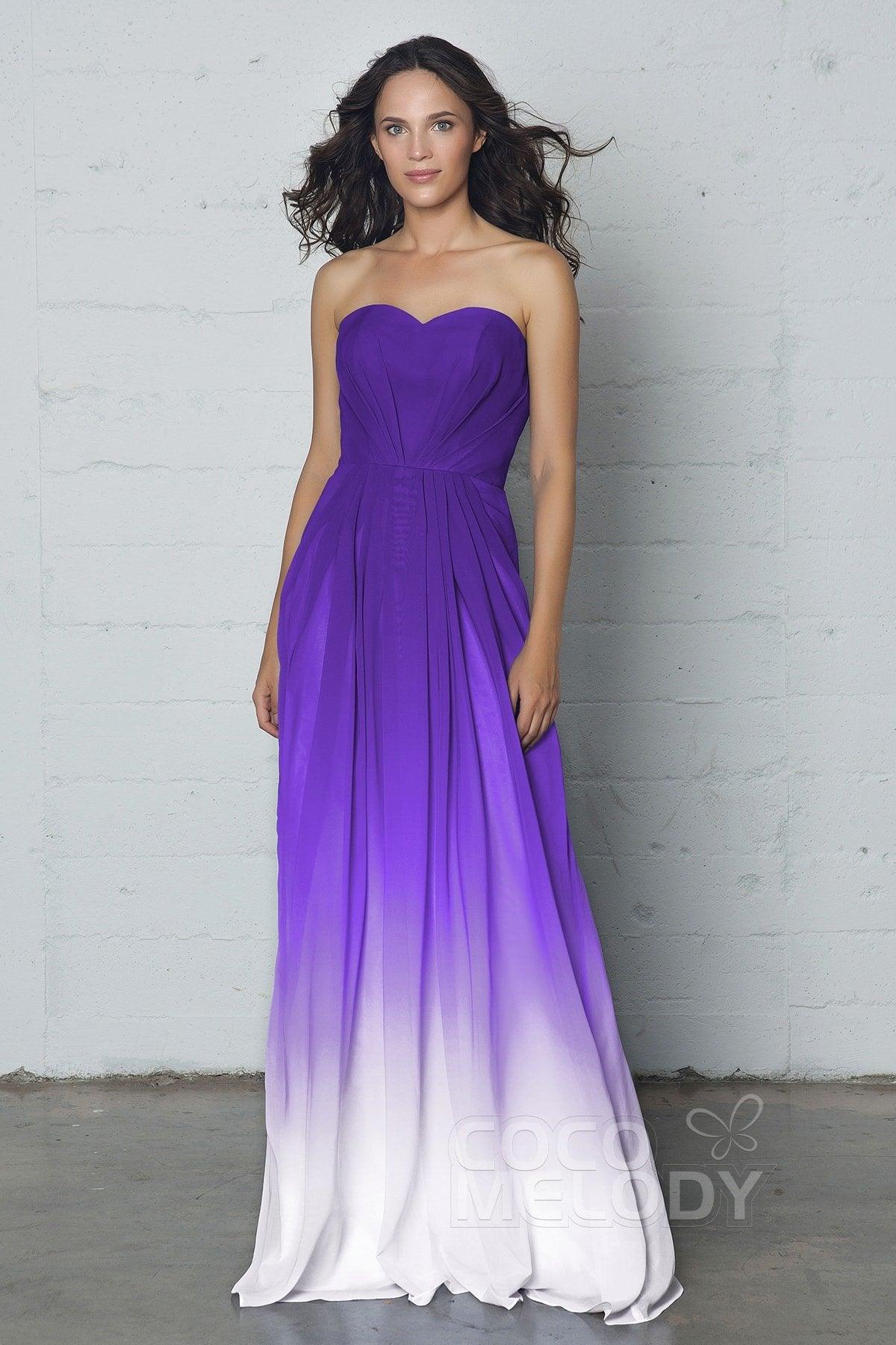 A-Line Floor Length Chiffon Ombre Dress LOZF15045 - COCOMELODY