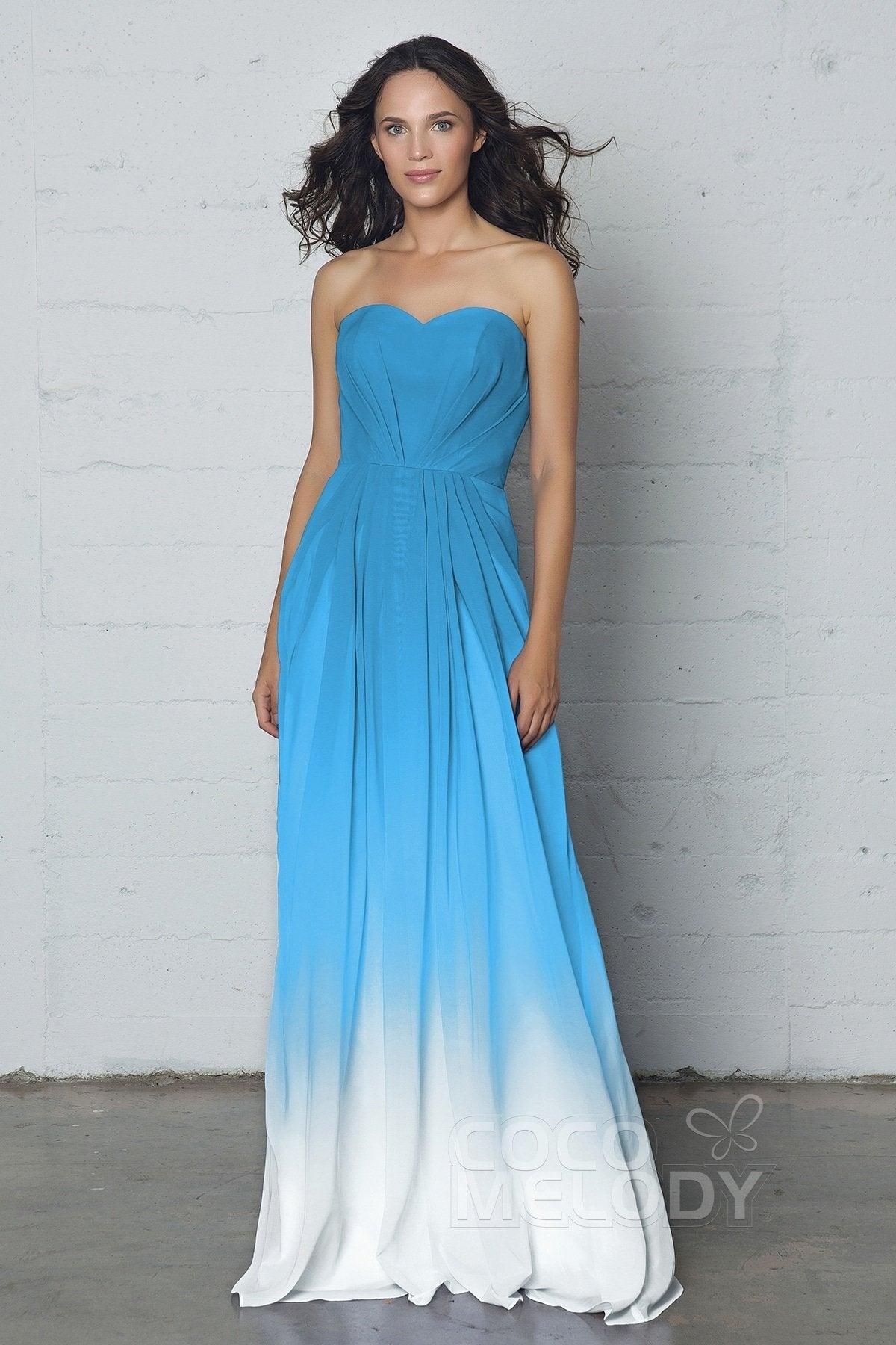 A-Line Floor Length Chiffon Ombre Dress LOZF15045 - COCOMELODY