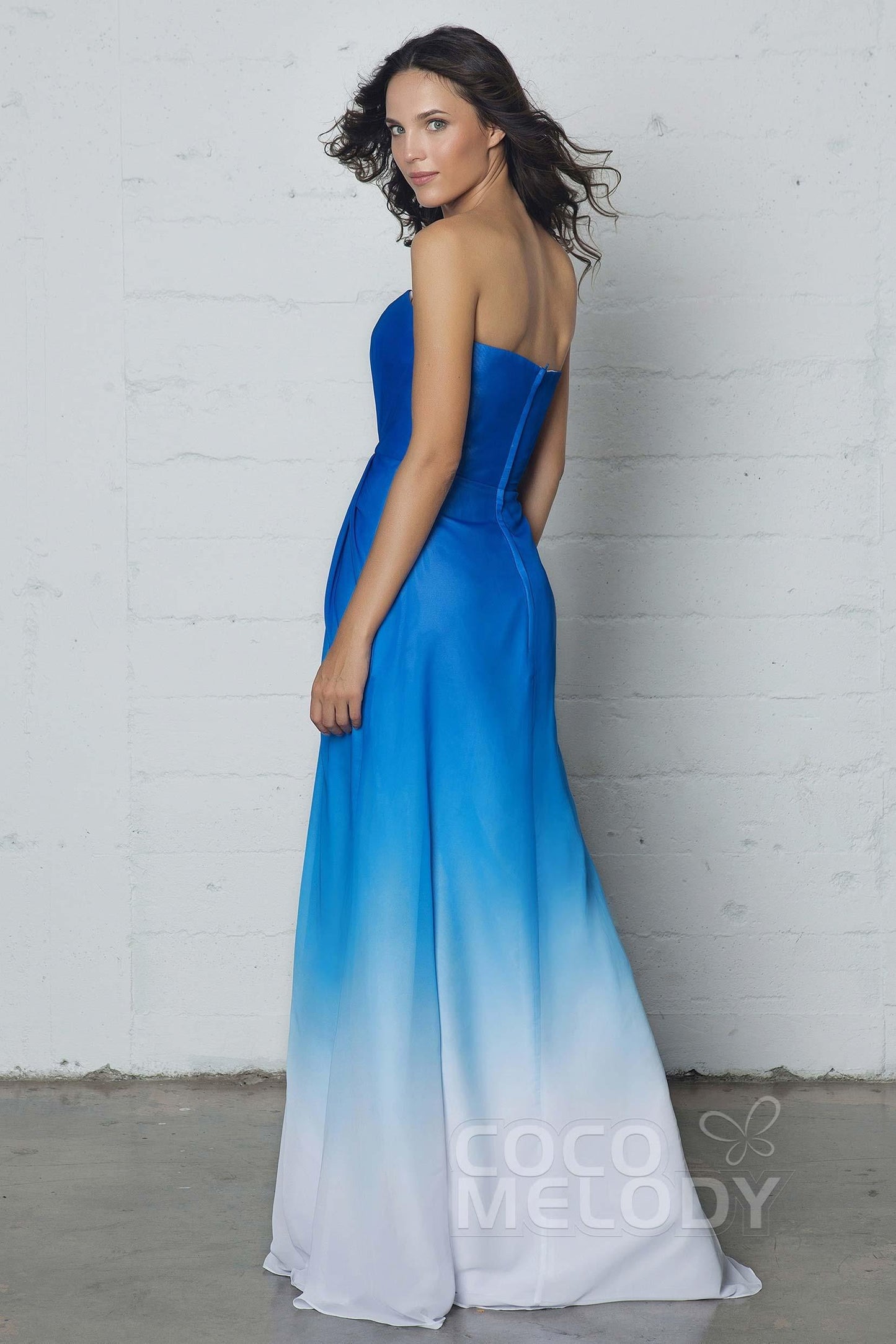 A-Line Floor Length Chiffon Ombre Dress LOZF15045 - COCOMELODY