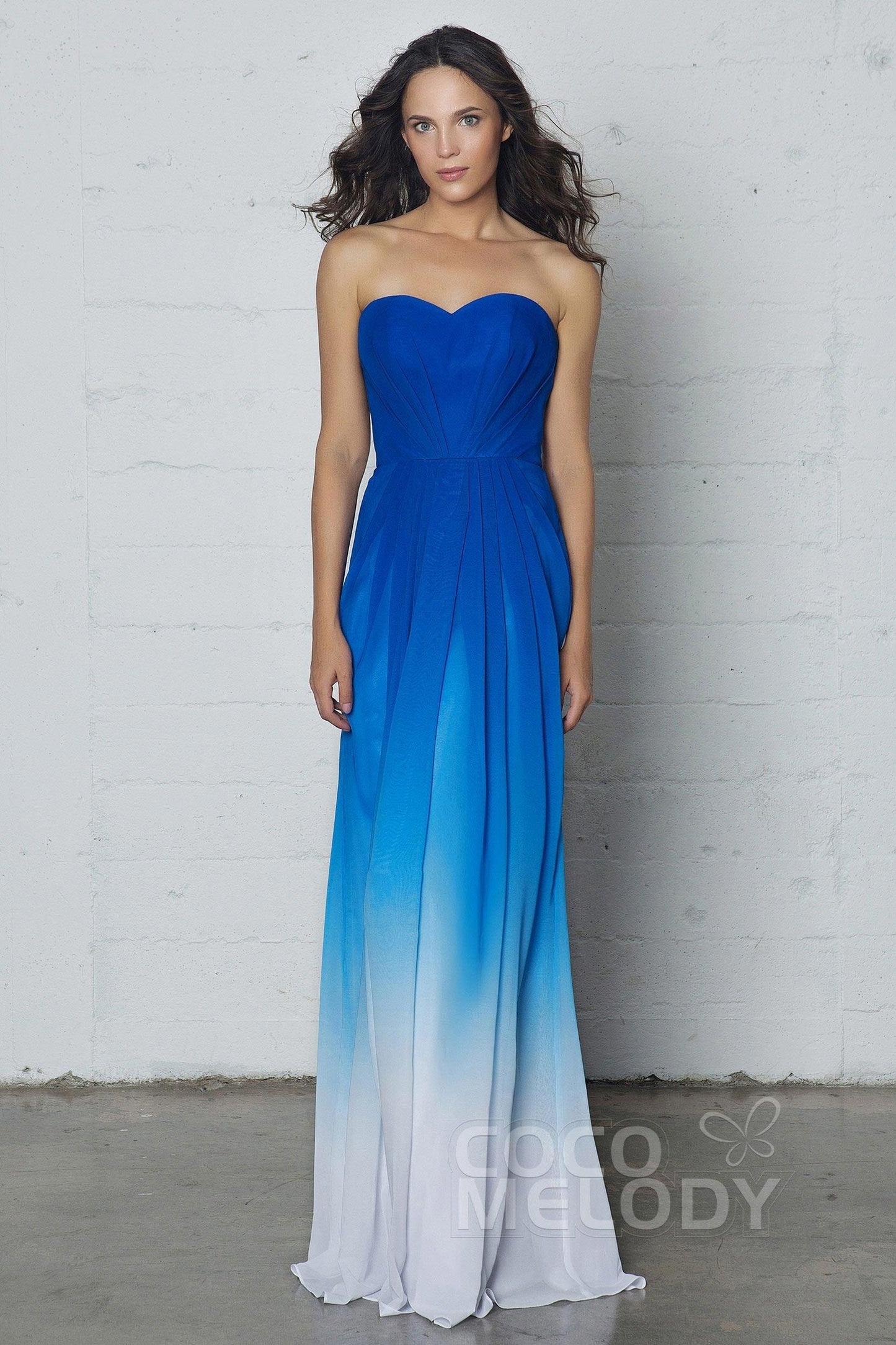 A-Line Floor Length Chiffon Ombre Dress LOZF15045