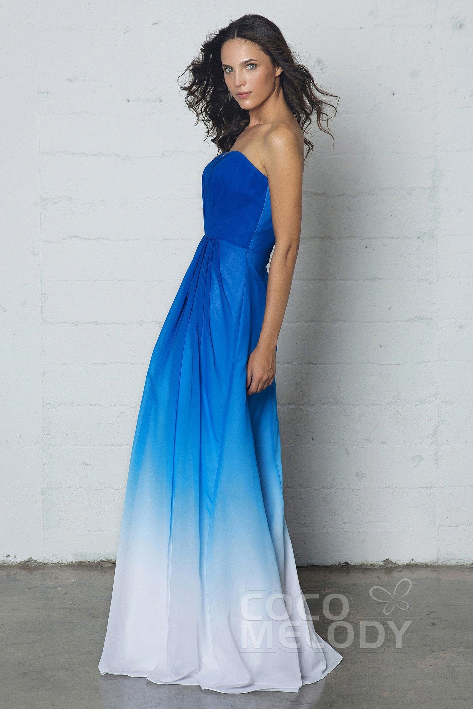 A-Line Floor Length Chiffon Ombre Dress LOZF15045 - COCOMELODY