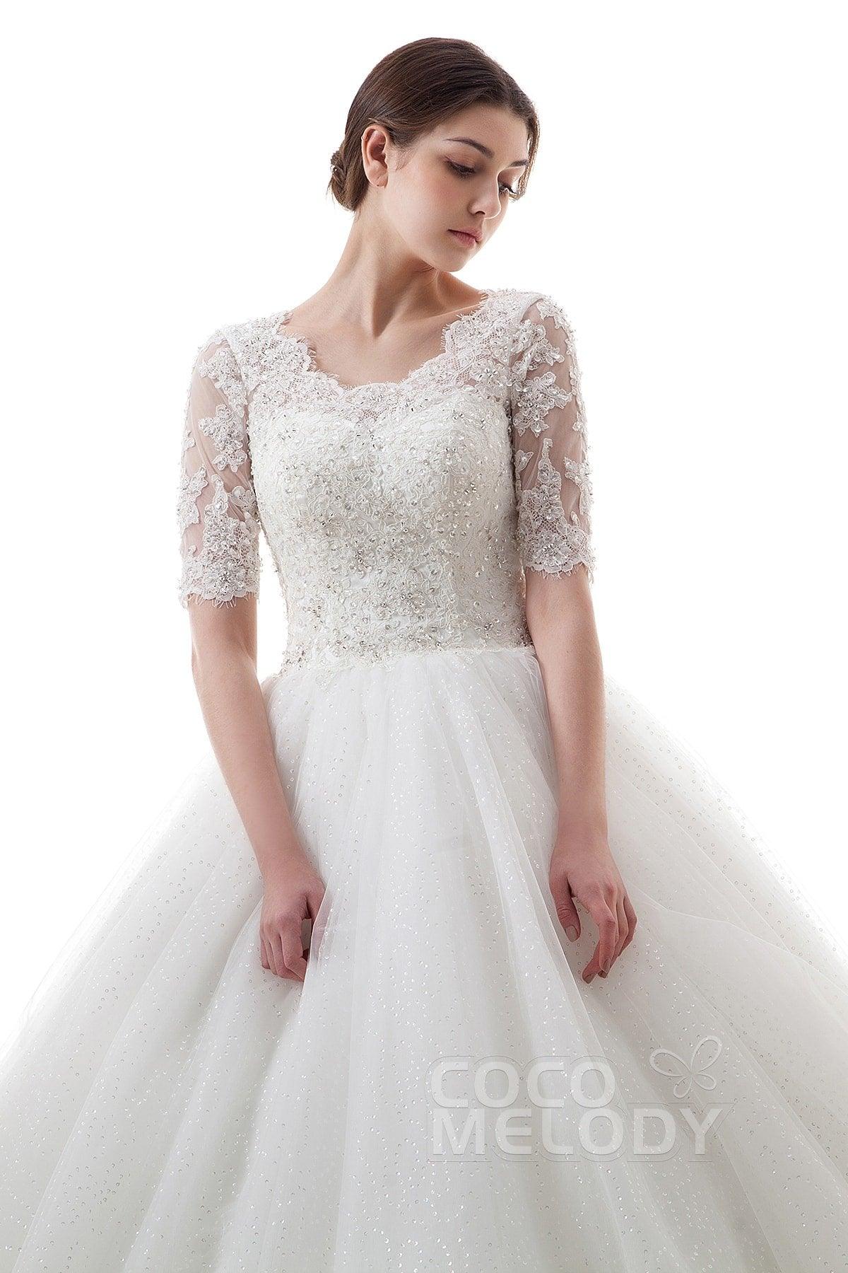 Princess Court Train Tulle Wedding Dress B14TB0056 - COCOMELODY