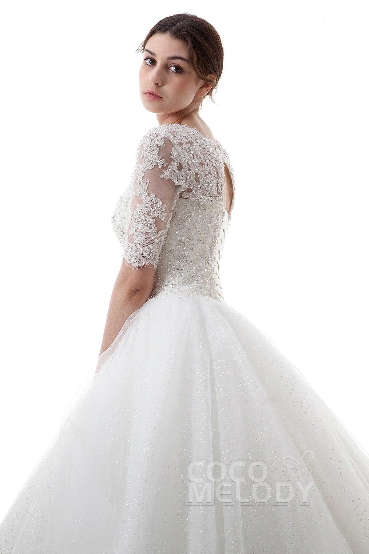 Princess Court Train Tulle Wedding Dress B14TB0056 - COCOMELODY