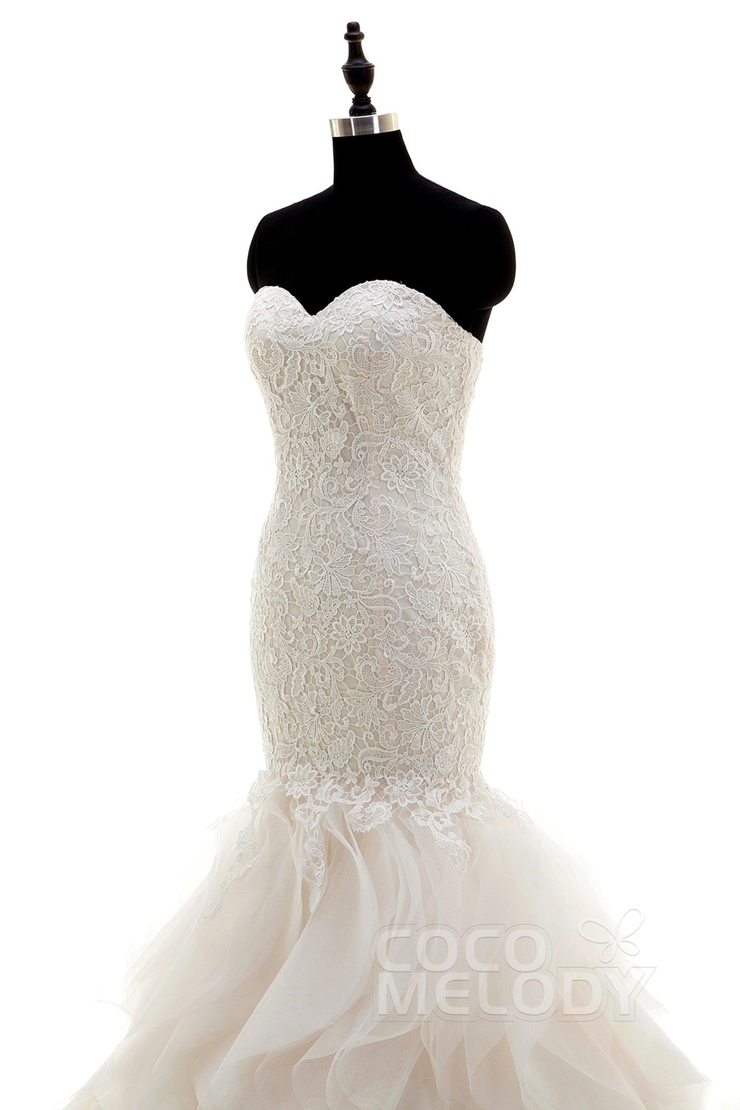 Mermaid Court Train Lace and Organza Wedding Dress LWLT15032 - COCOMELODY
