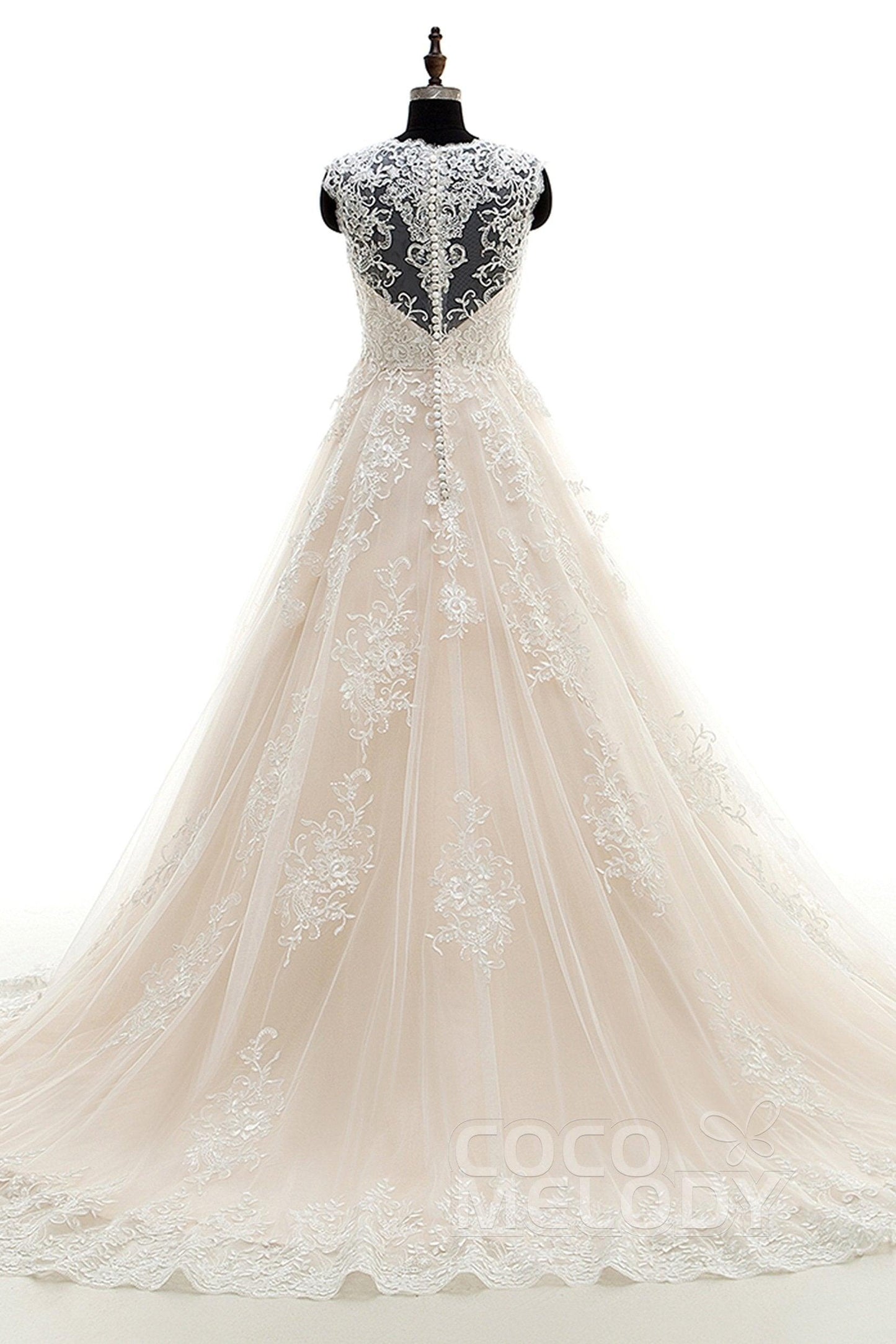 A-Line Court Train Tulle and Lace Wedding Dress LWXT16001