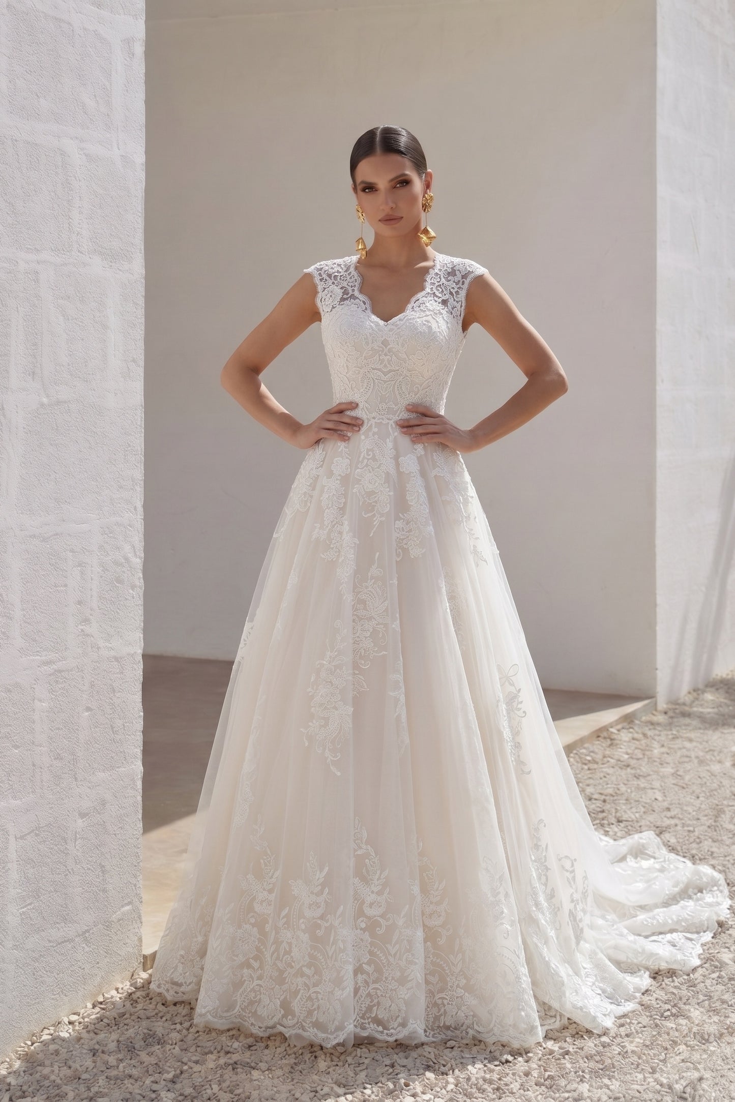 A-Line Court Train Tulle and Lace Wedding Dress LWXT16001