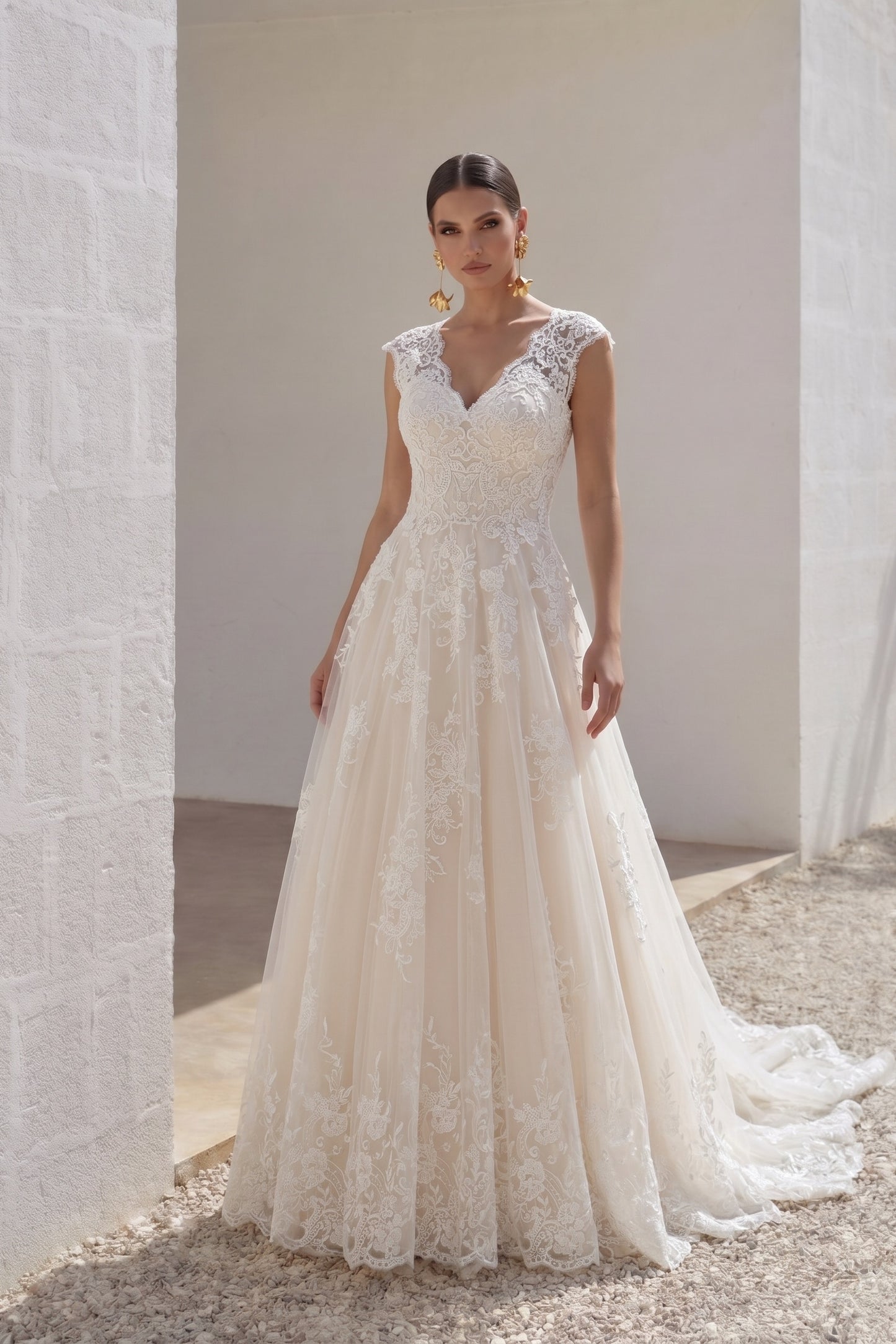 A-Line Court Train Tulle and Lace Wedding Dress LWXT16001