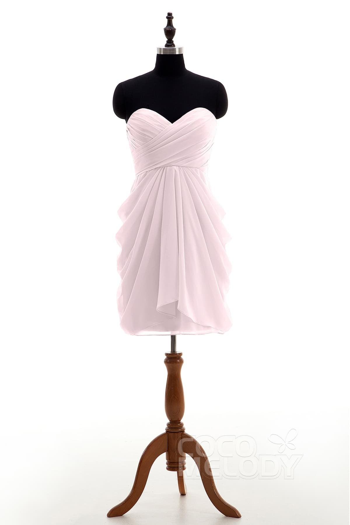 Sheath-Column Knee Length Chiffon Bridesmaid Dress NB2746 - COCOMELODY