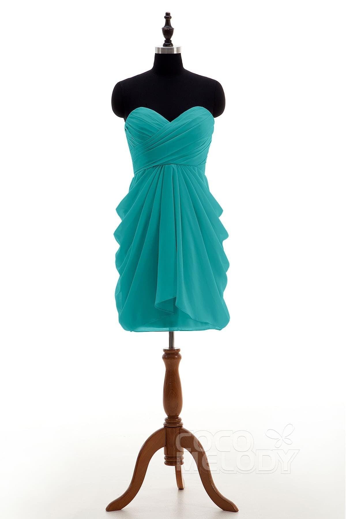 Sheath-Column Knee Length Chiffon Bridesmaid Dress NB2746 - COCOMELODY