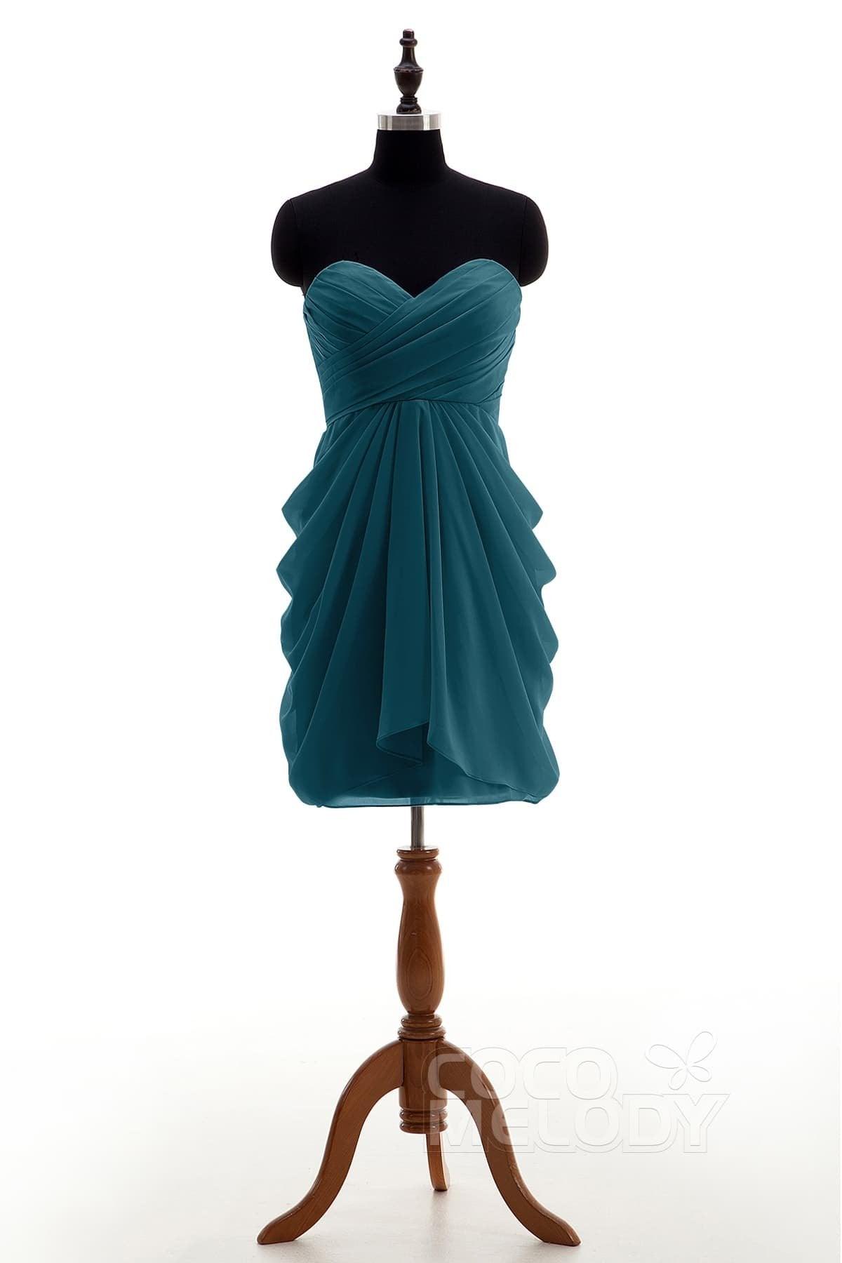 Sheath-Column Knee Length Chiffon Bridesmaid Dress NB2746 - COCOMELODY
