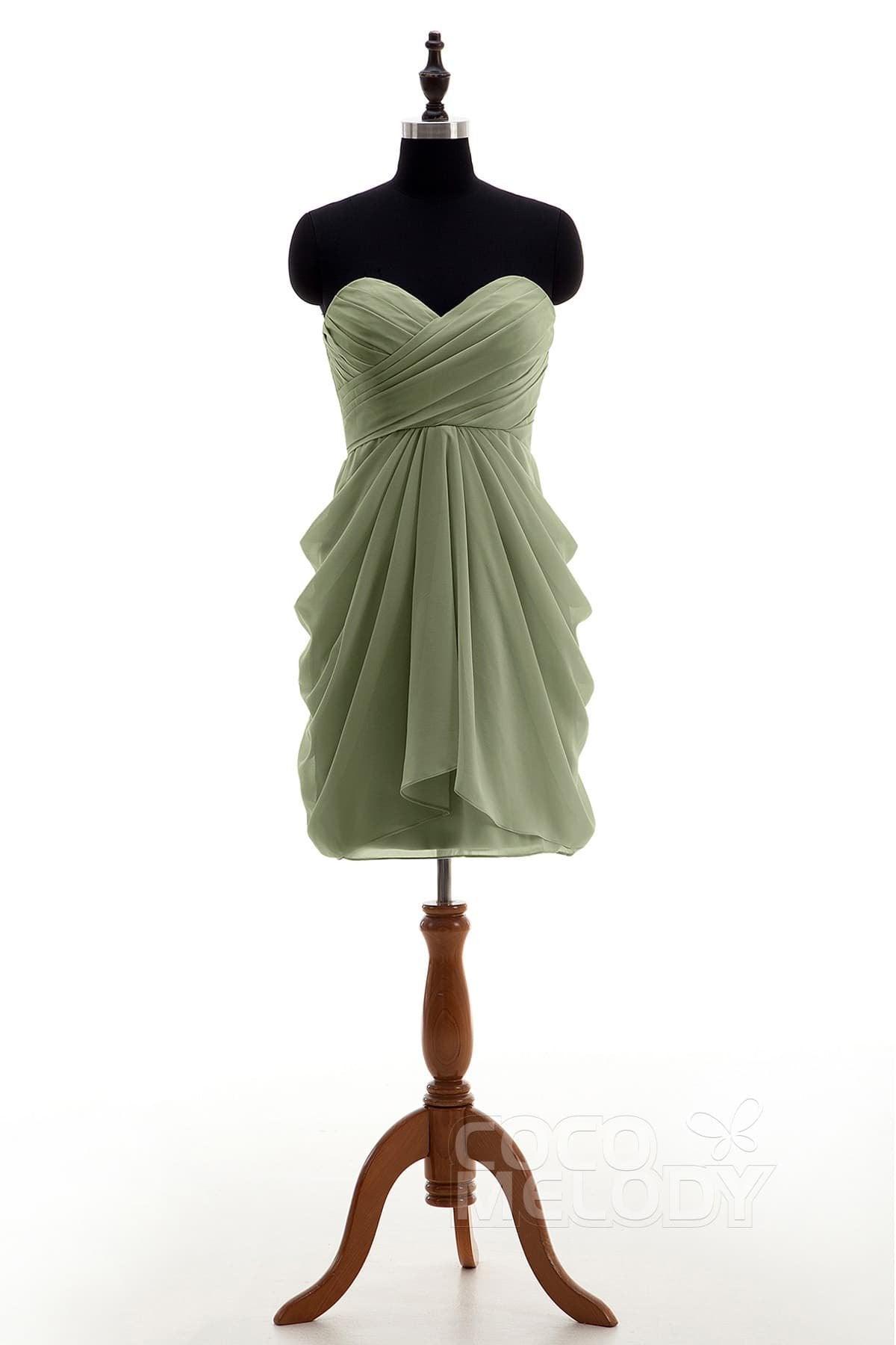 Sheath-Column Knee Length Chiffon Bridesmaid Dress NB2746 - COCOMELODY