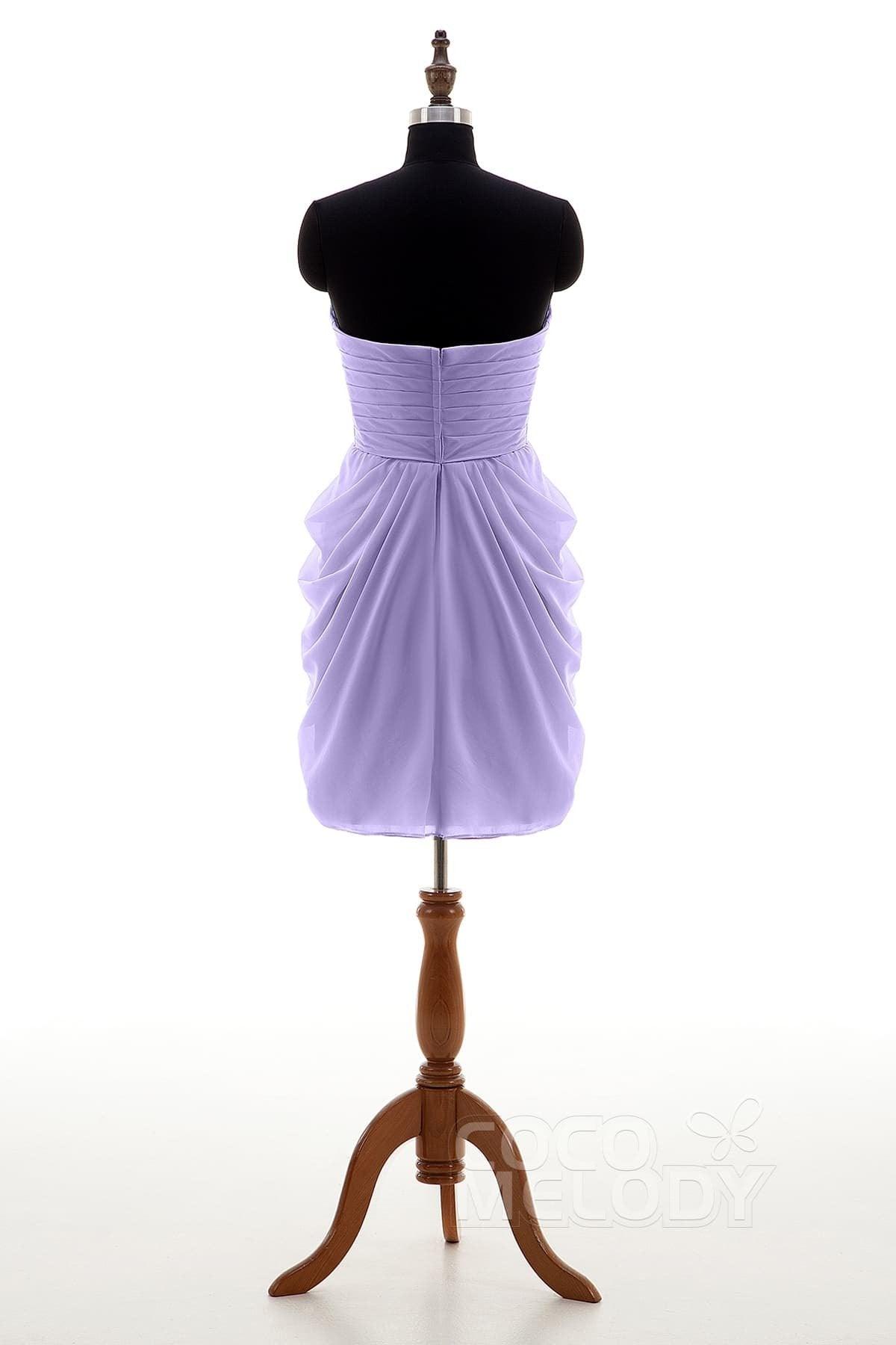 Sheath-Column Knee Length Chiffon Bridesmaid Dress NB2746 - COCOMELODY