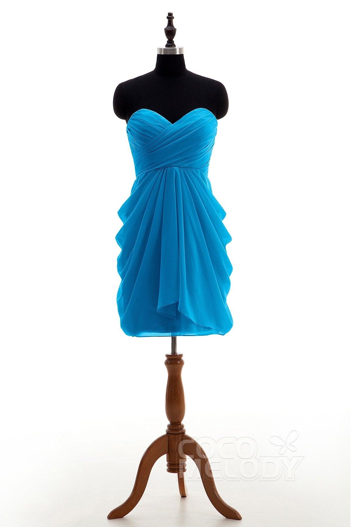 Sheath-Column Knee Length Chiffon Bridesmaid Dress NB2746 - COCOMELODY