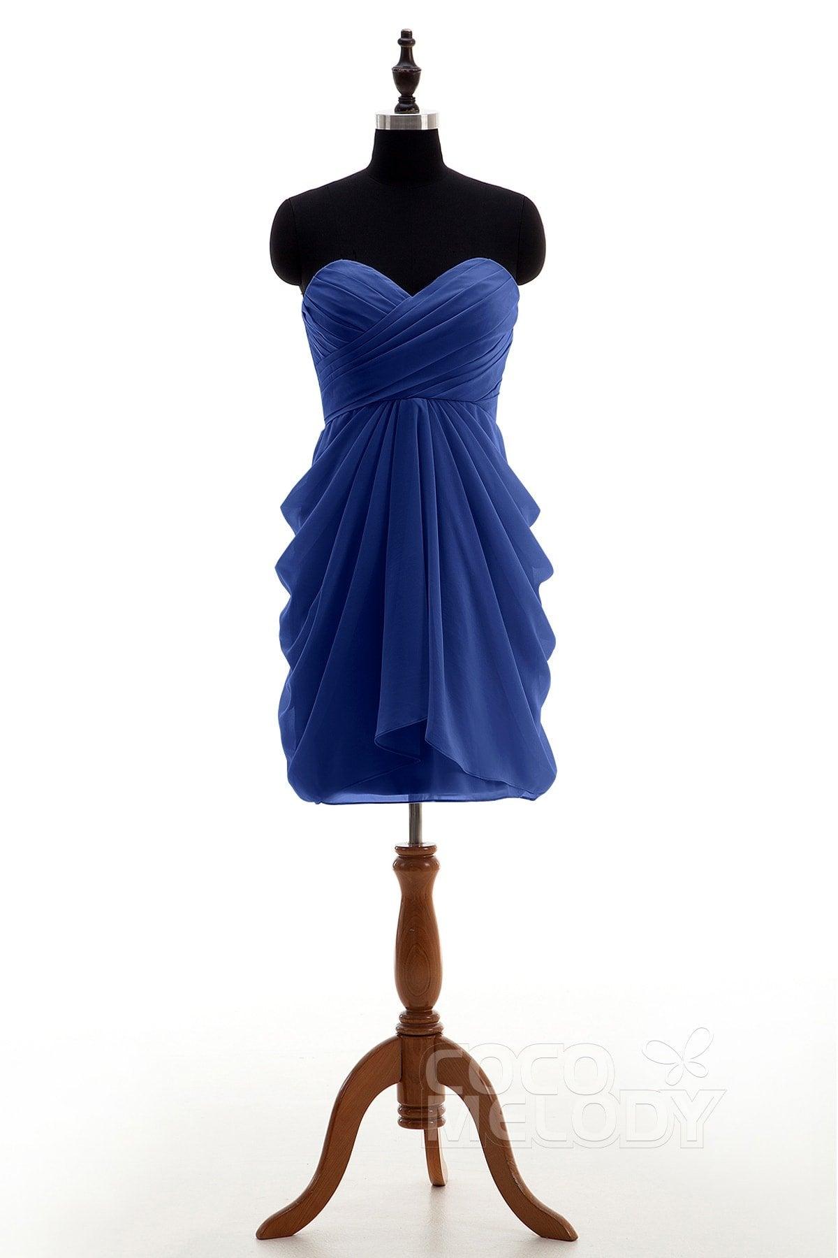 Sheath-Column Knee Length Chiffon Bridesmaid Dress NB2746 - COCOMELODY